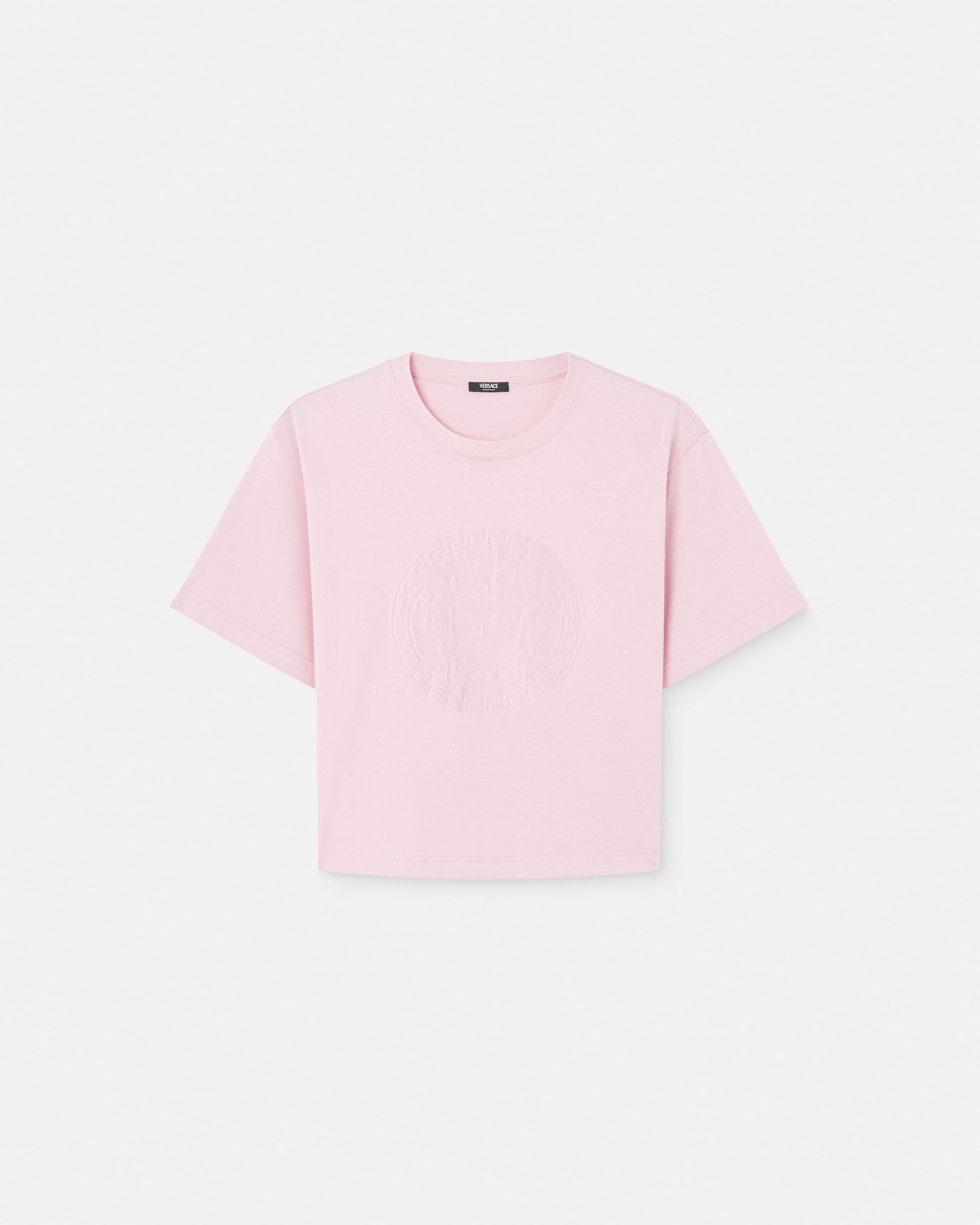 Printed Cotton-Jersey T-Shirt Pink | VERSACE US