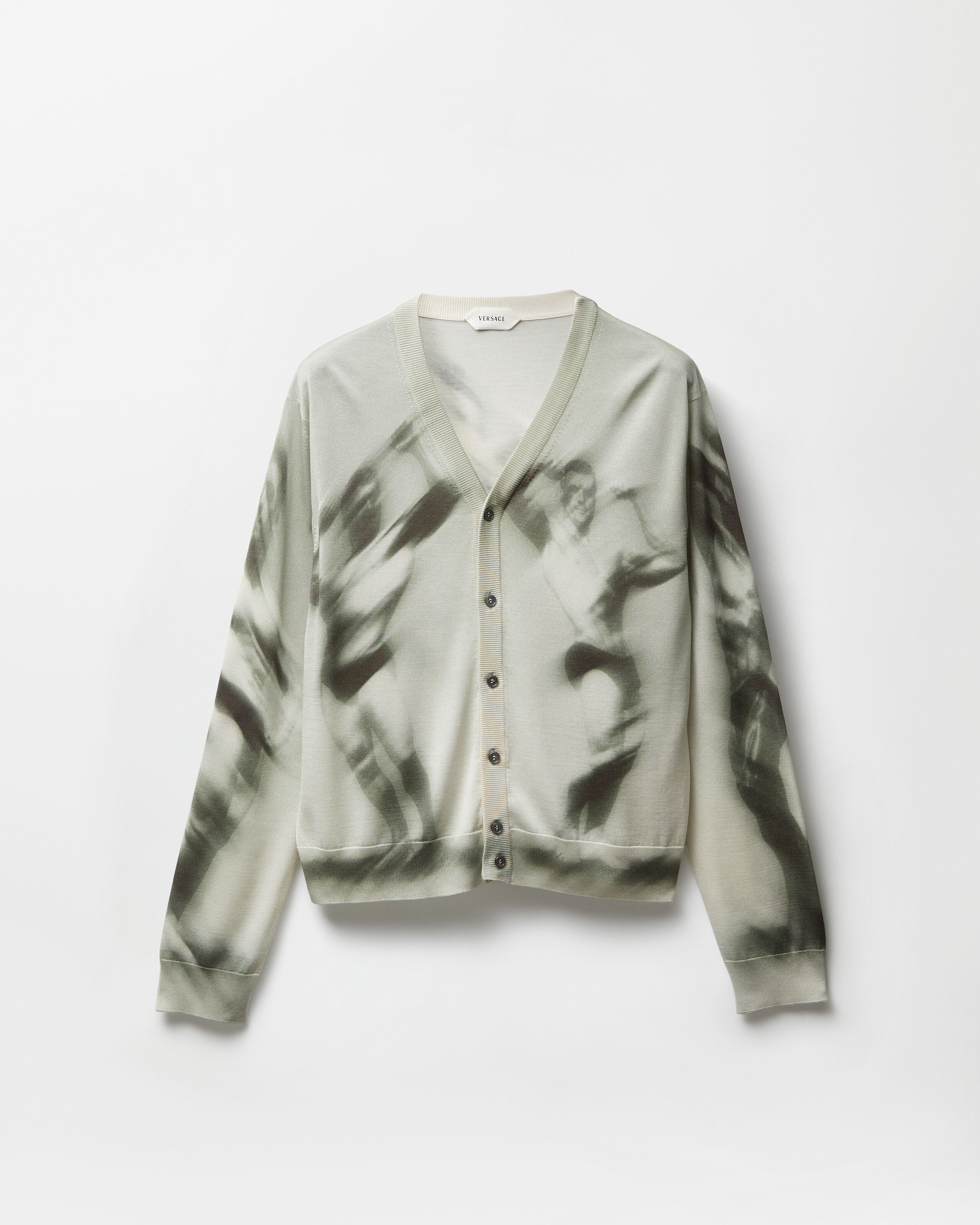 Printed Silk Knit Cardigan Gray | VERSACE US
