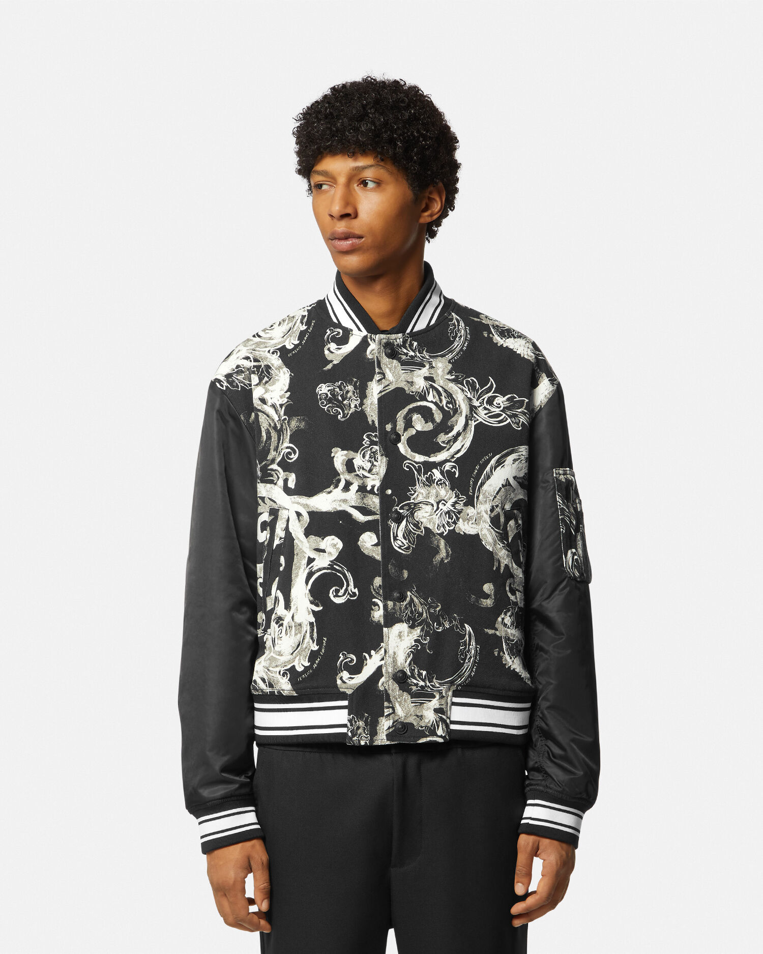 Watercolour Couture Denim Bomber Jacket Black Print VERSACE CA