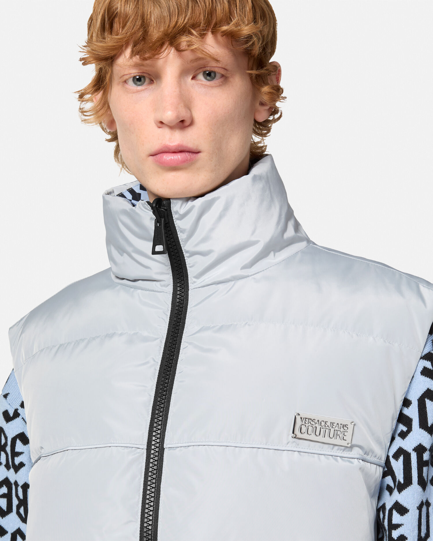 Doudoune sans manches reversible Logomania Bleu Imprime VERSACE FR
