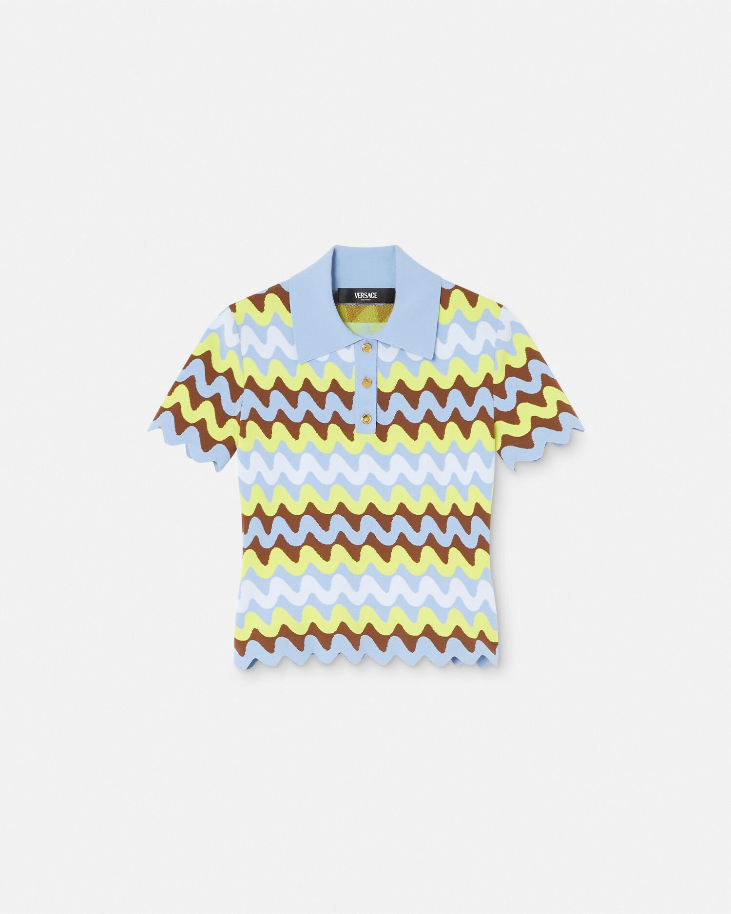 Wave Jacquard Knit Fitted Polo Shirt Blue,Multicolor