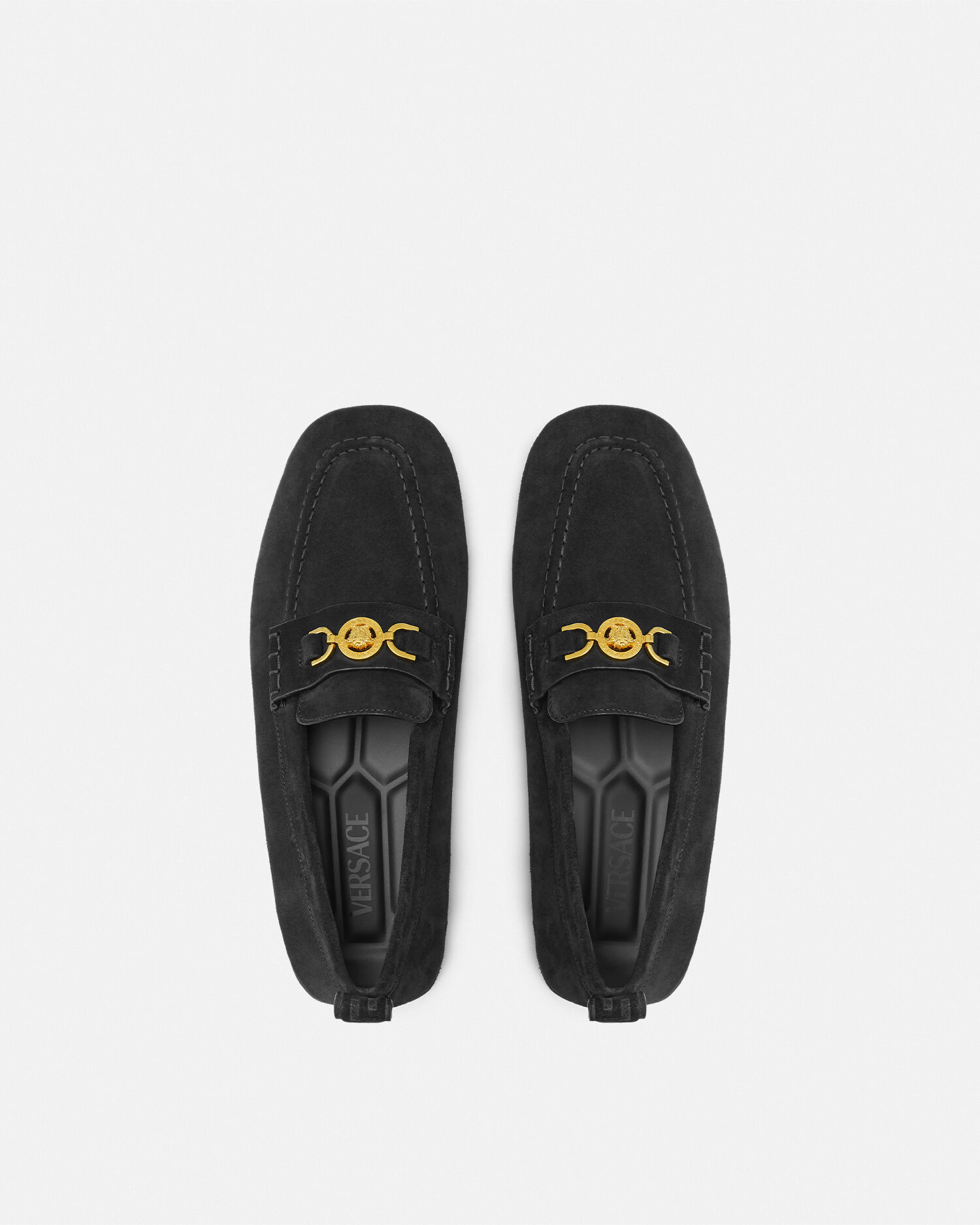 Black suede versace loafers clearance