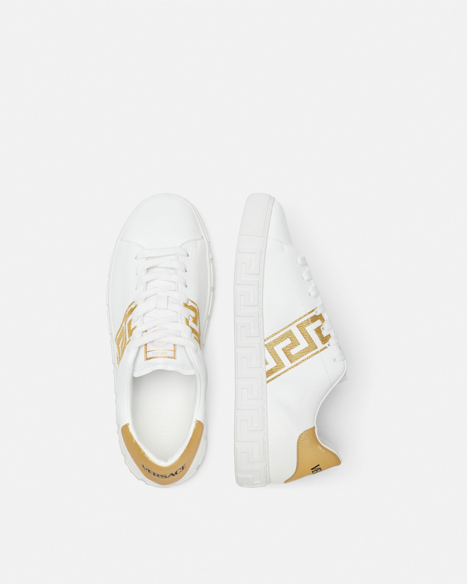 Embroidered Greca Sneakers White Print Versace US