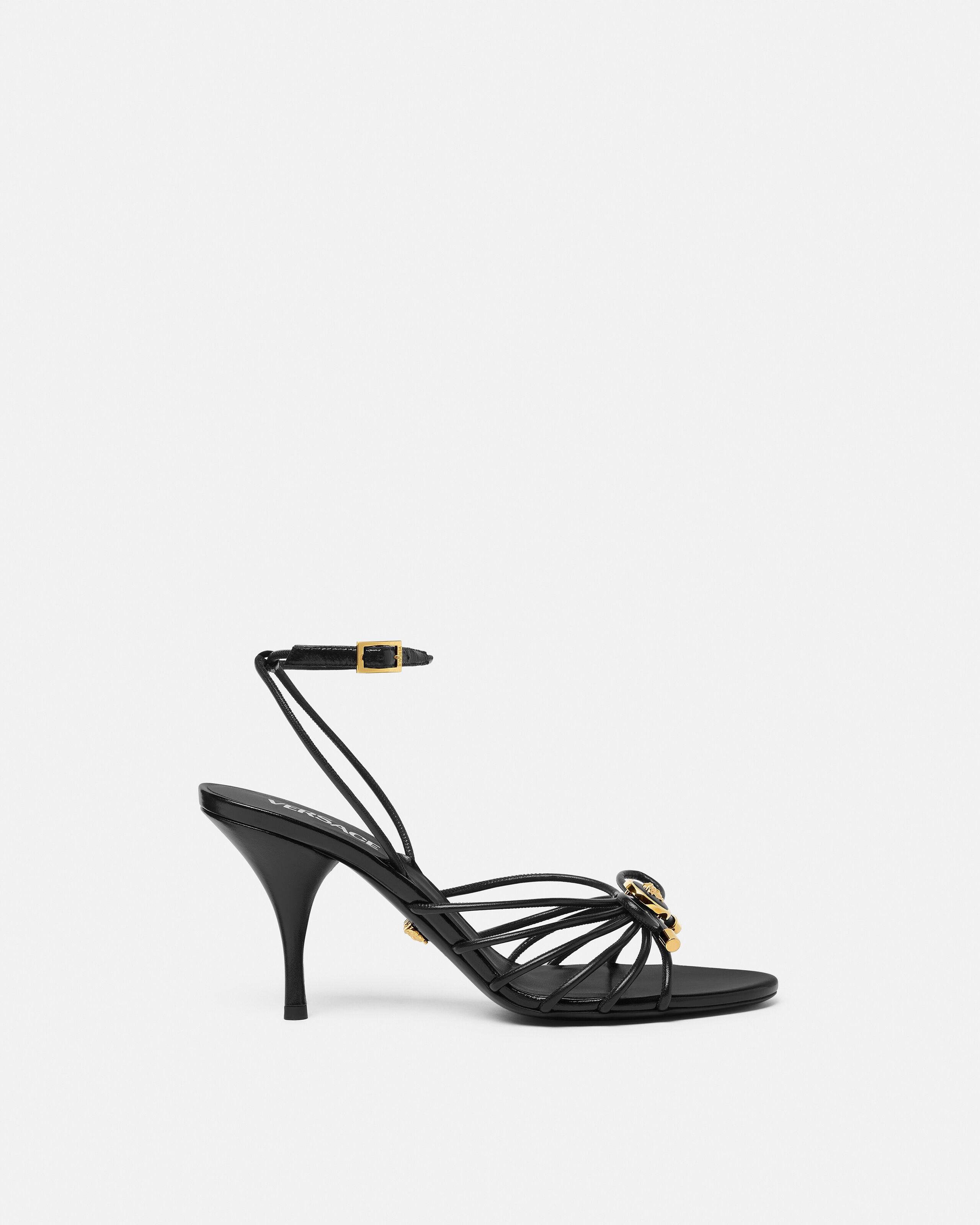 Opera Bow Nappa Sandals 85 mm Black,Gold | VERSACE US