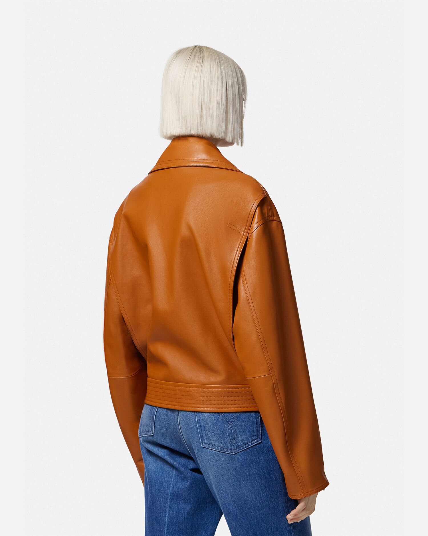 Leather Biker Jacket Orange VERSACE IN