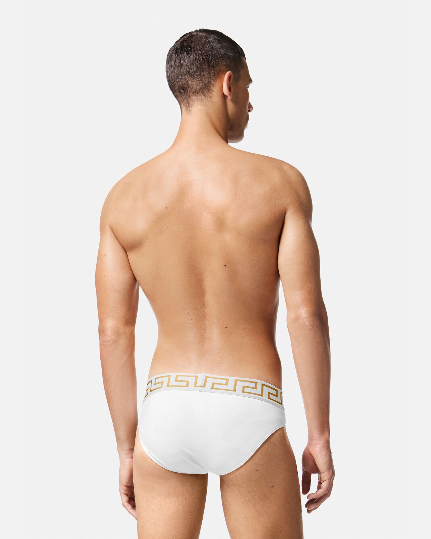 Greca Border Swim Briefs White Print Versace US