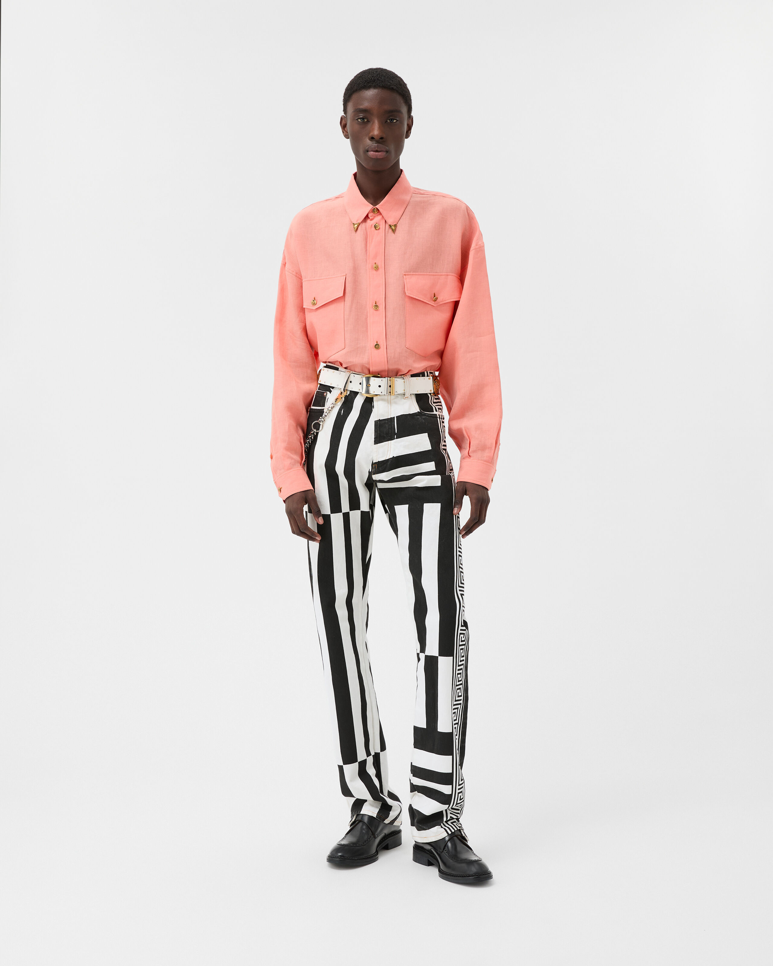 タグ付★VERSACE JEANS COUTURE ダメージカットソー 白 Printed Straight Leg Jeans Black,White | VERSACE