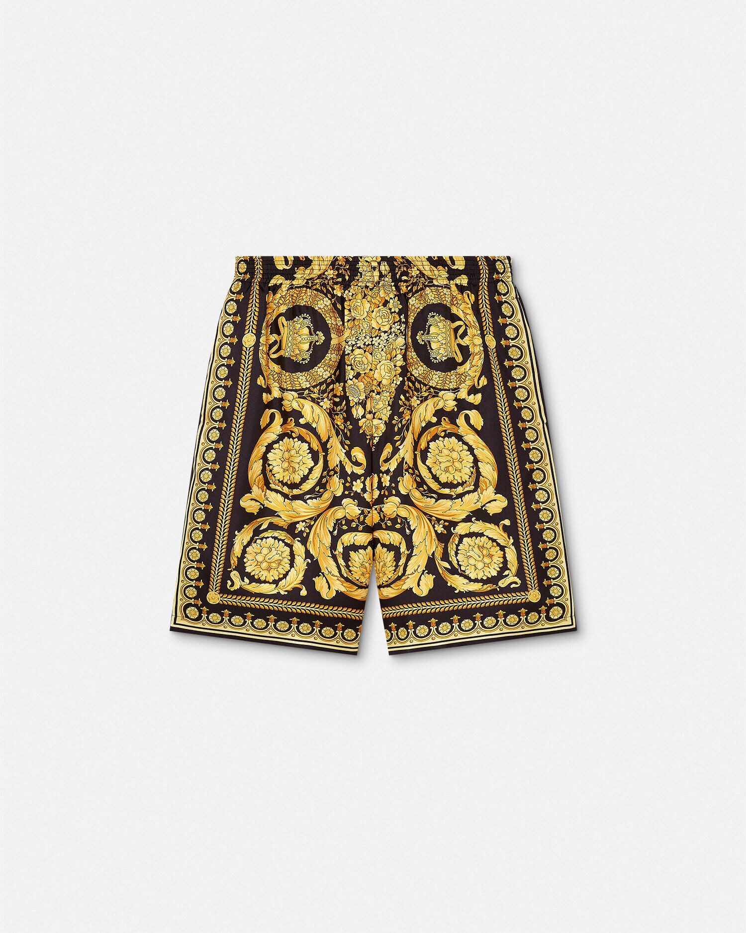 パンツ Versace Gold Baroque Short Pants Printed Silk Twill Shorts Black,Print | VERSACE CA