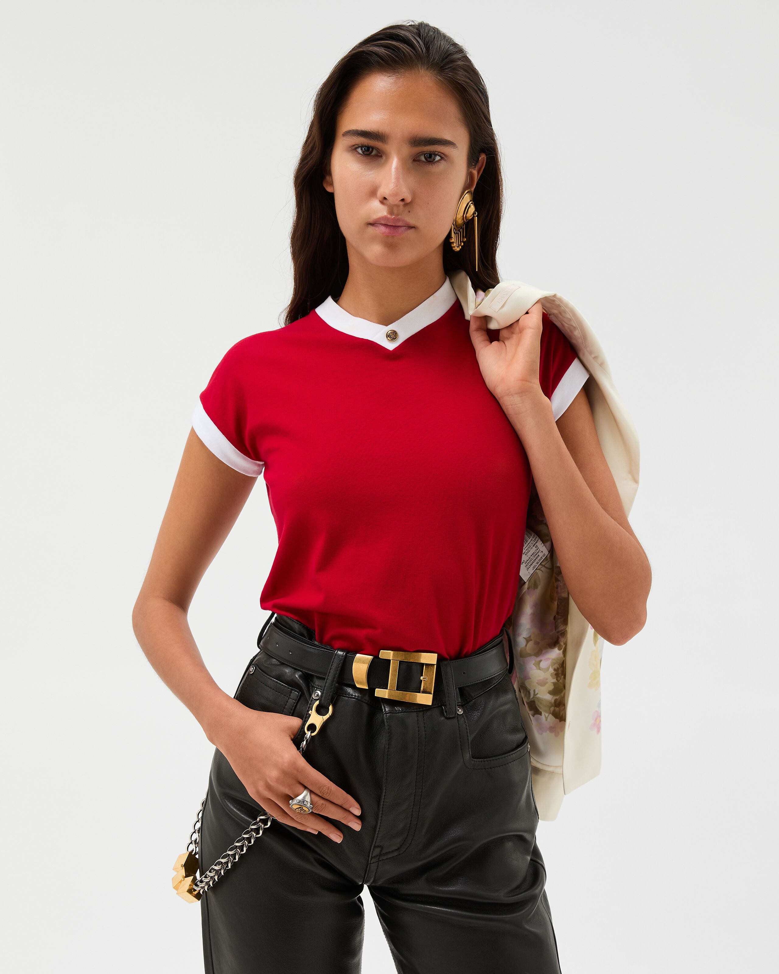 Stretch Cotton-Jersey T-Shirt Red | VERSACE US