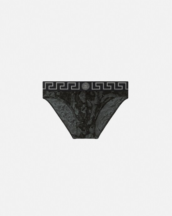Versace Slip de bain en jersey de coton jacquard imprim&eacute; Noir 1