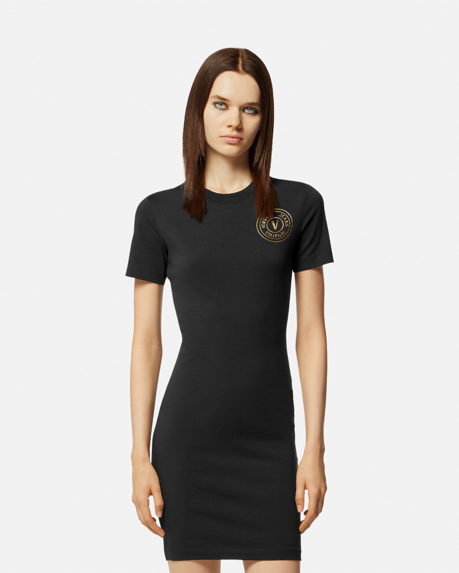 V-Emblem Logo T-Shirt Dress | VERSACE US