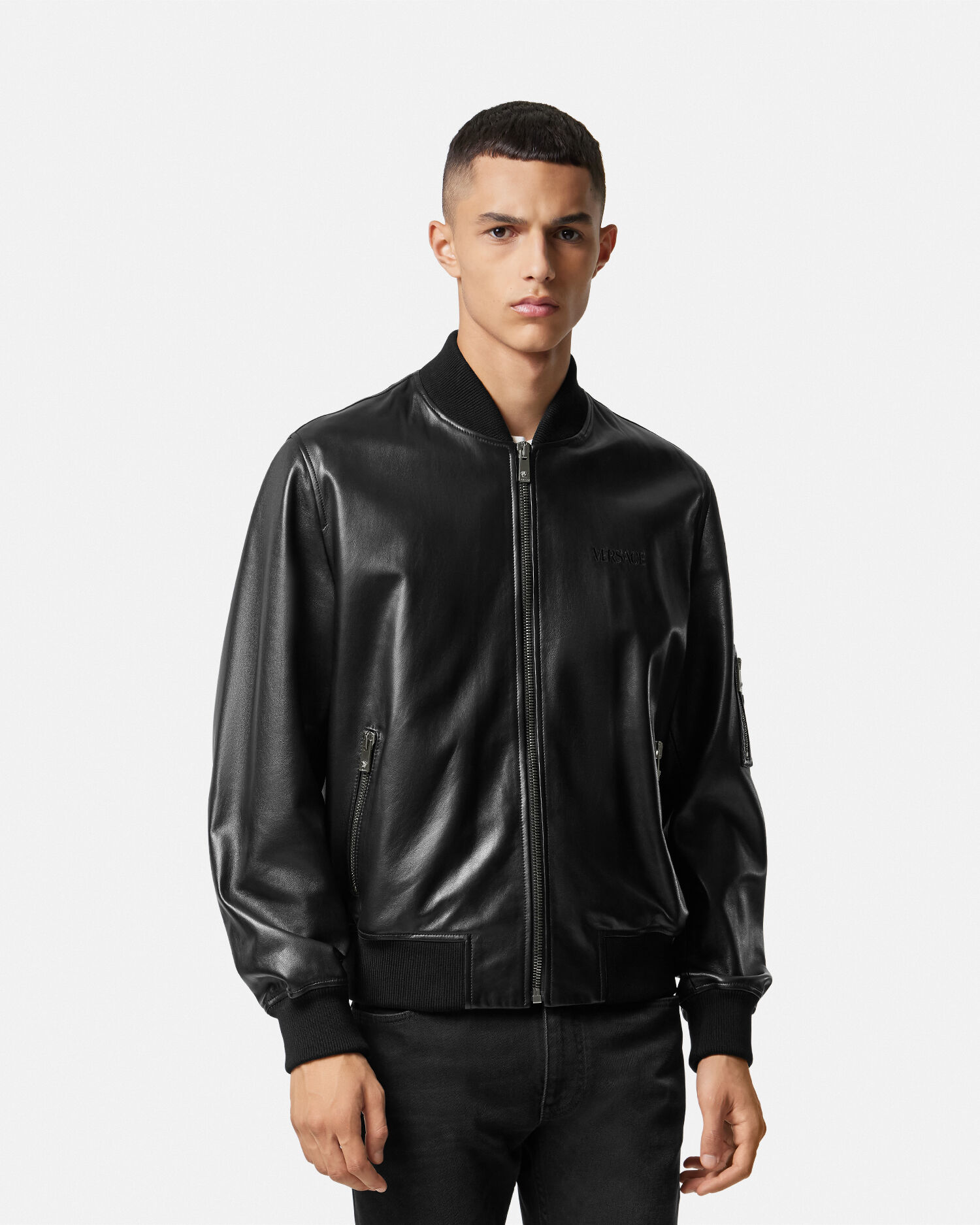 Versace leather on sale bomber jacket
