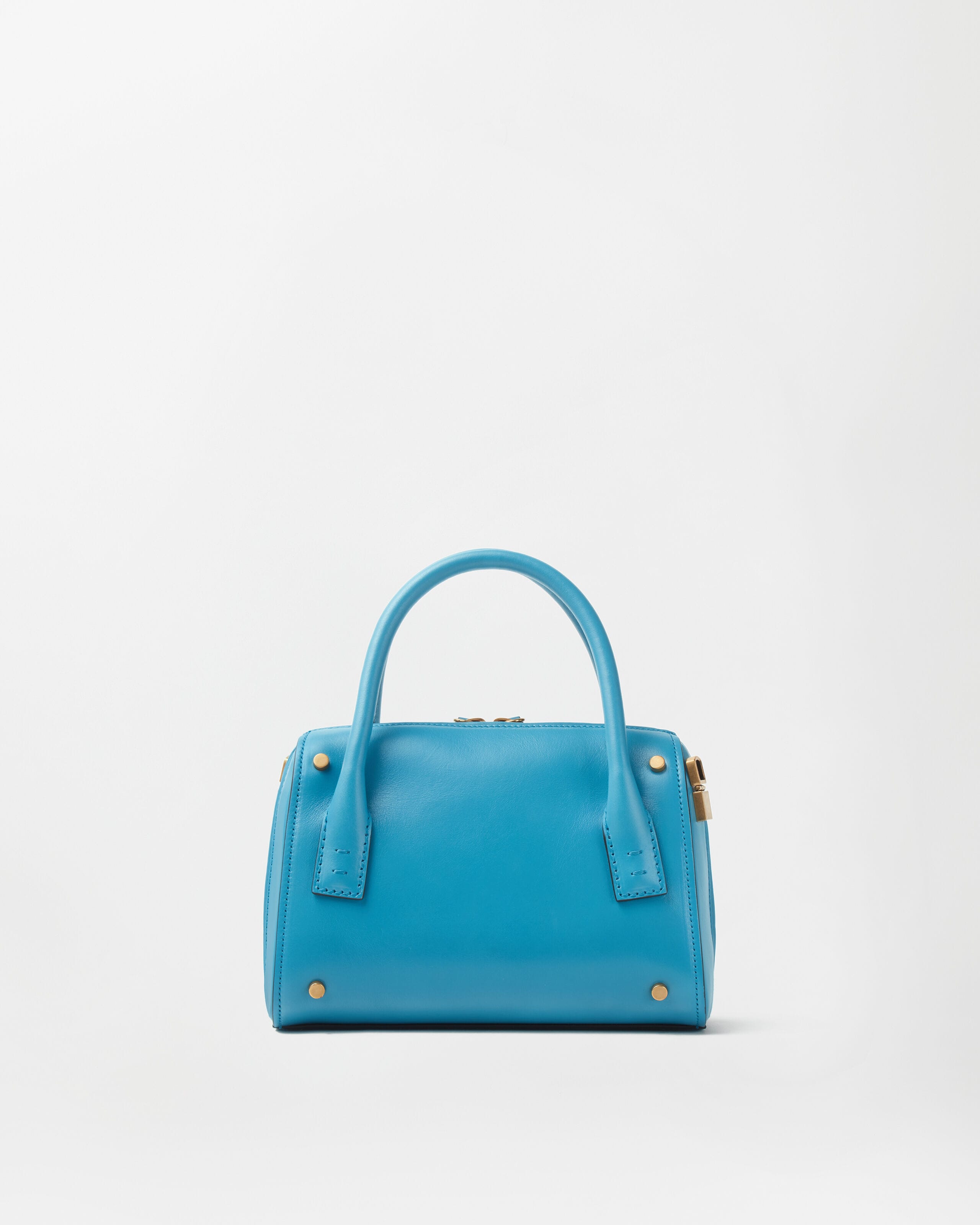 Roomy Small Leather Boston Bag Blue | VERSACE US