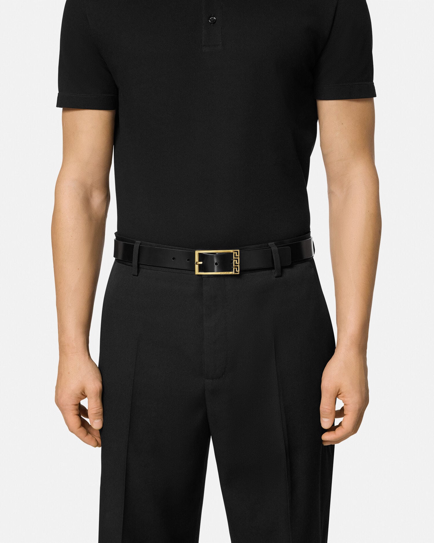 VERSACEブラックベルト　ゴールドバックル Greca Leather Belt 3 cm Black,Gold | VERSACE US