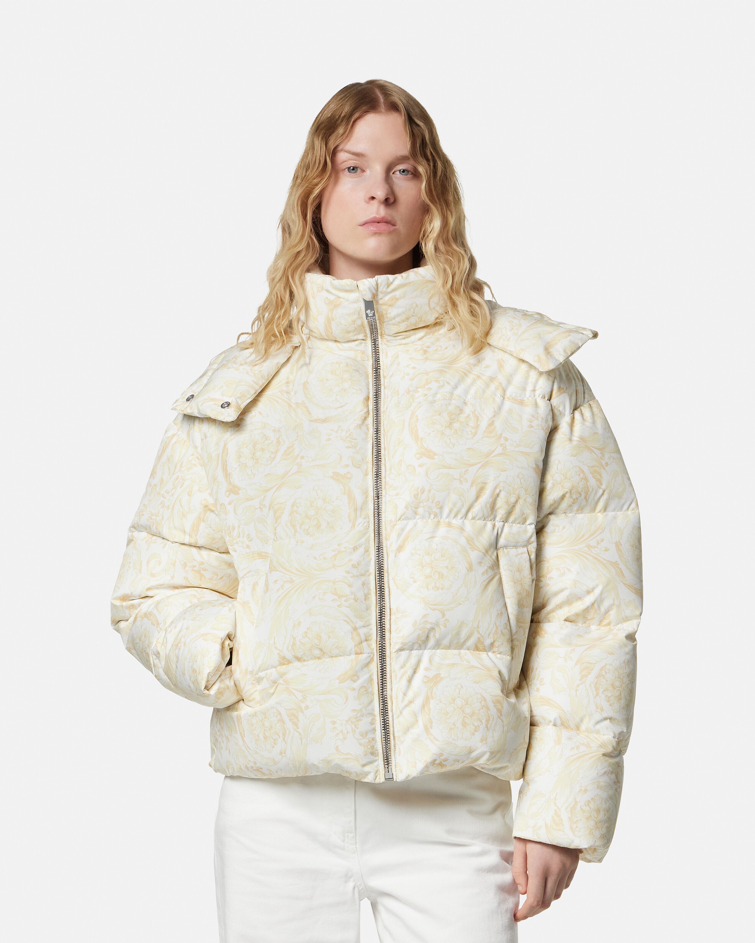 Printed Padded Jacket White,Beige | VERSACE US