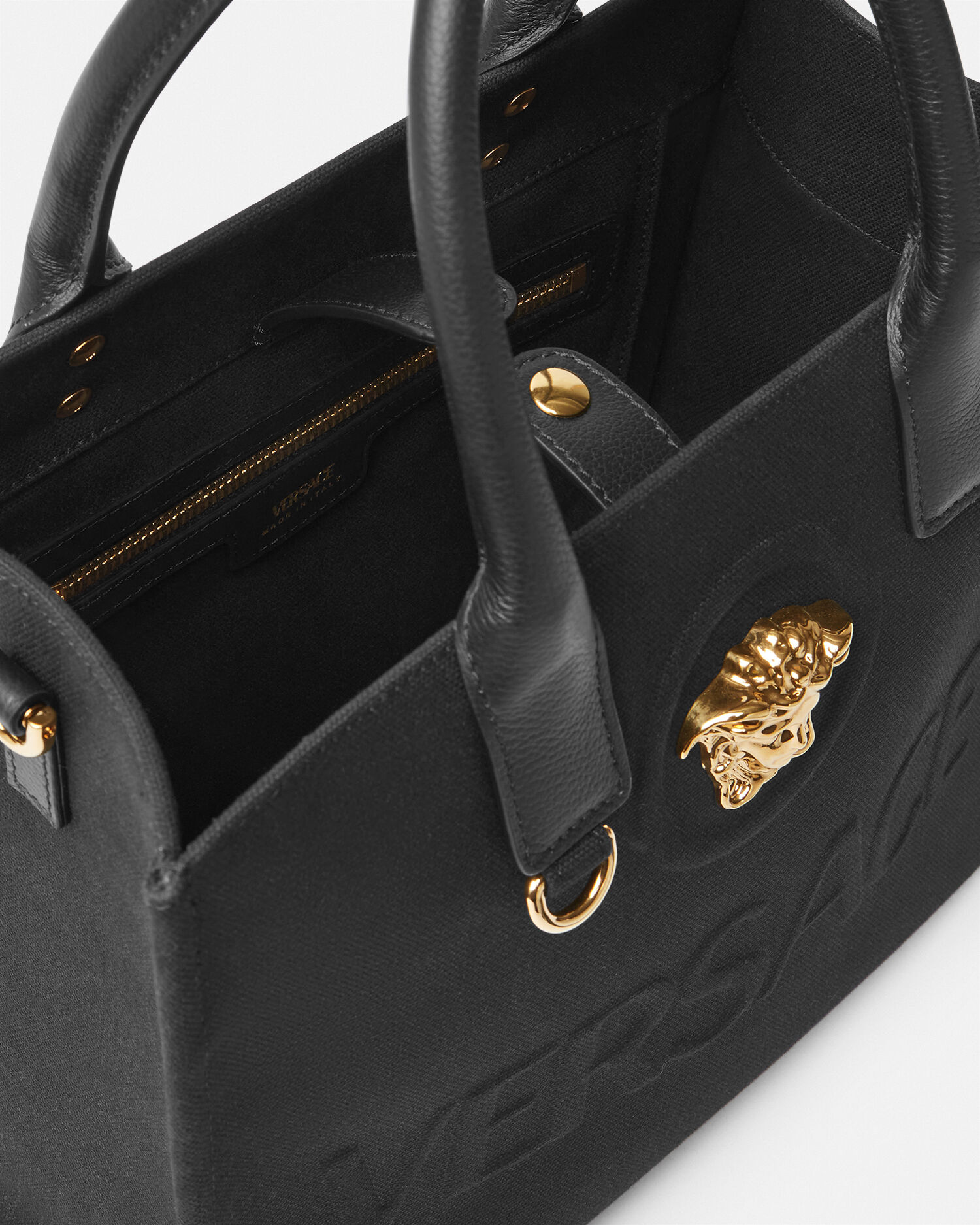 La Medusa Small Canvas Tote Black,Gold | VERSACE US