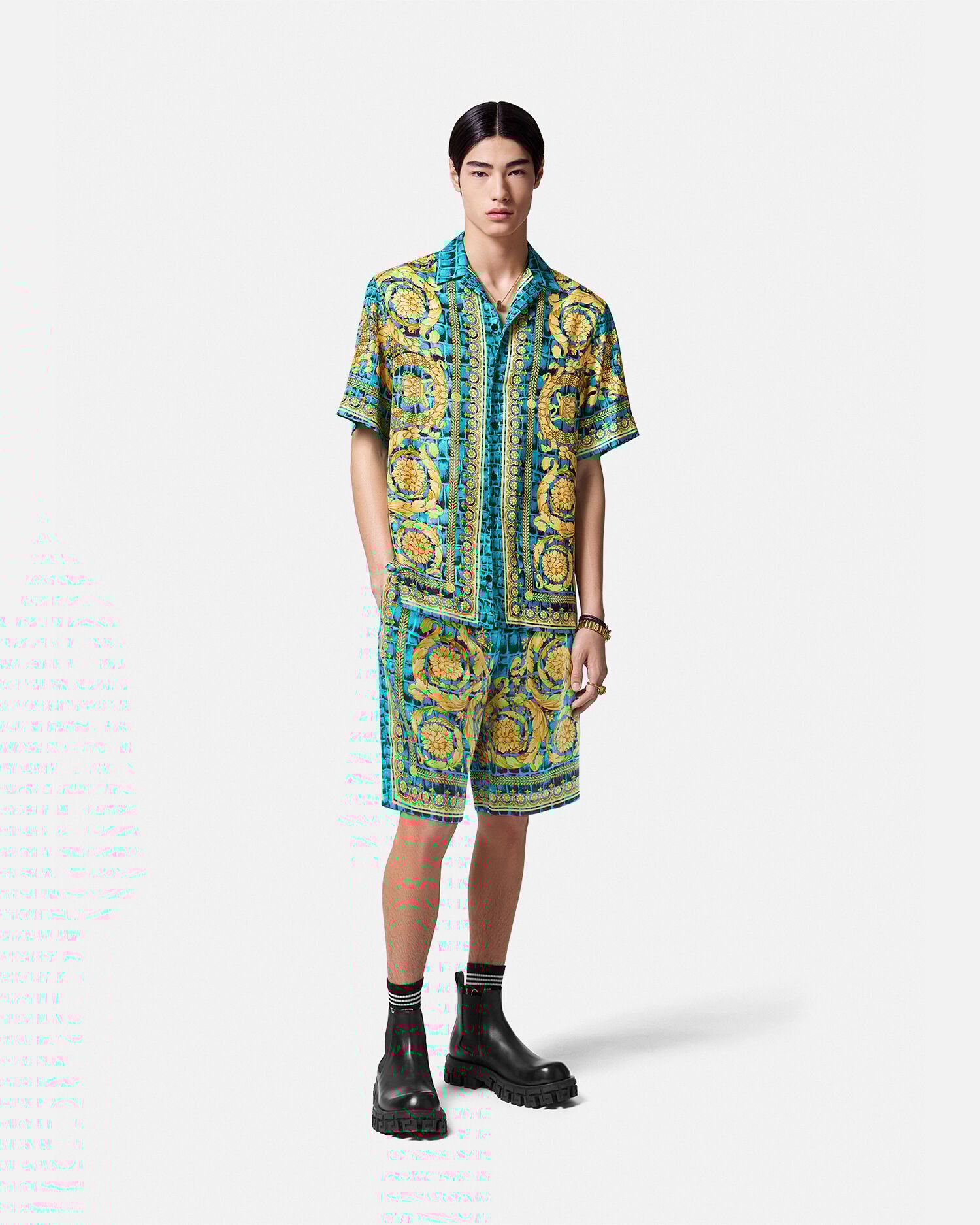 Versace silk top shirt and shorts