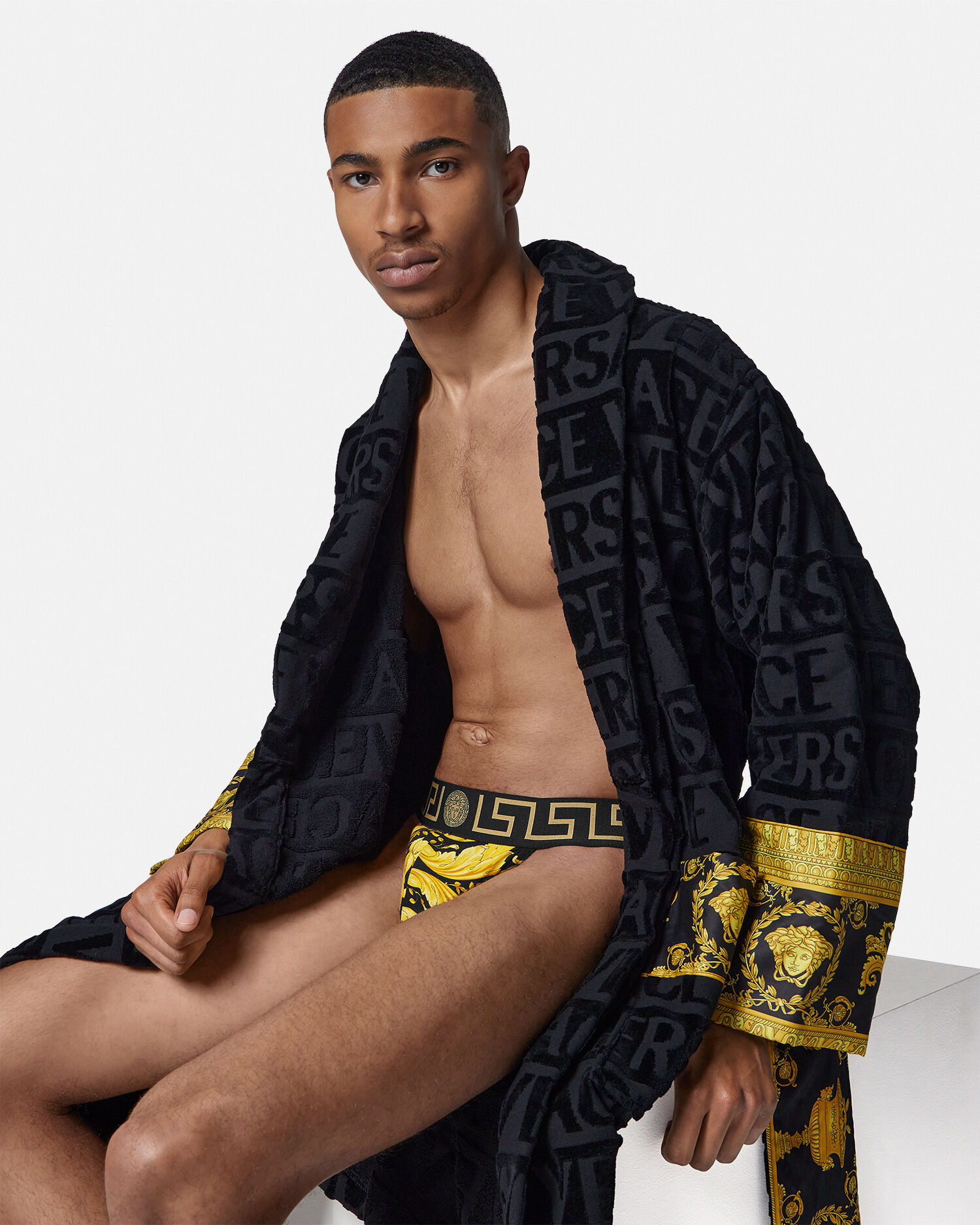 Printed Cotton-Jersey Jockstrap Black | VERSACE