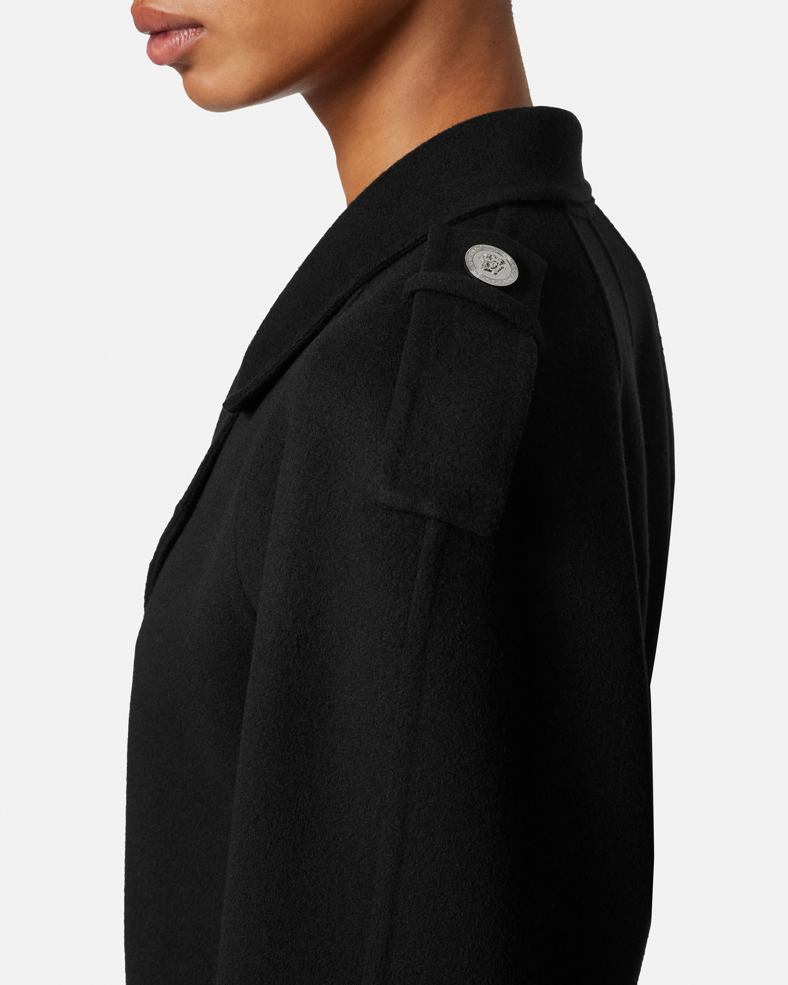 Wool-Cashmere Belted Coat Black | VERSACE US