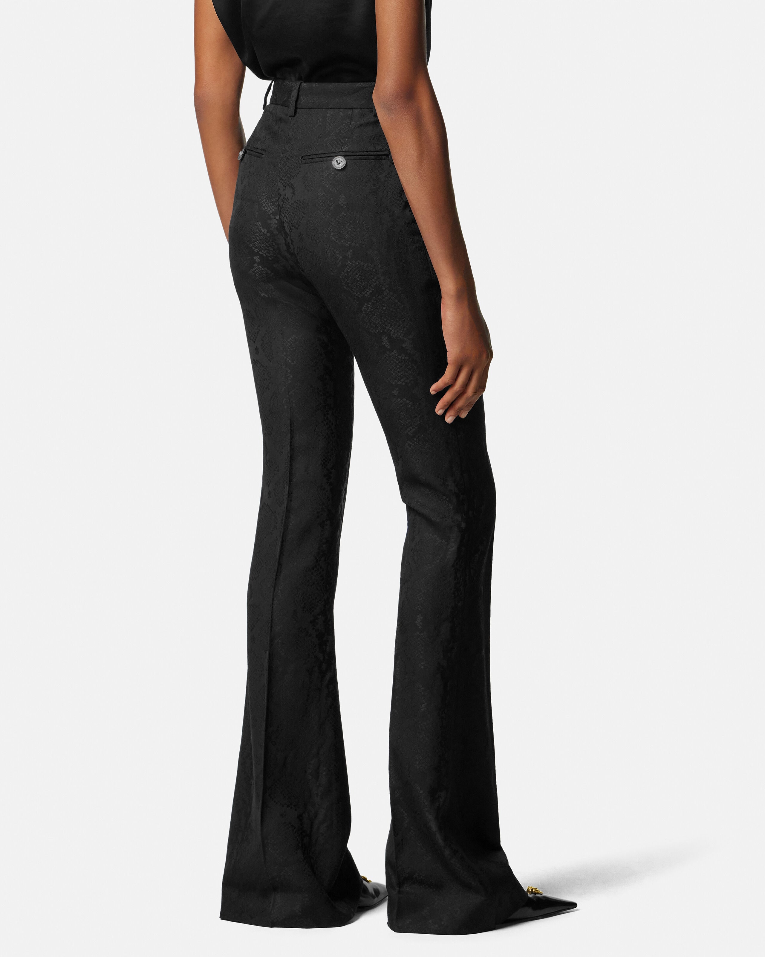 Python-Jacquard Wool-Blend Pants Black | VERSACE US