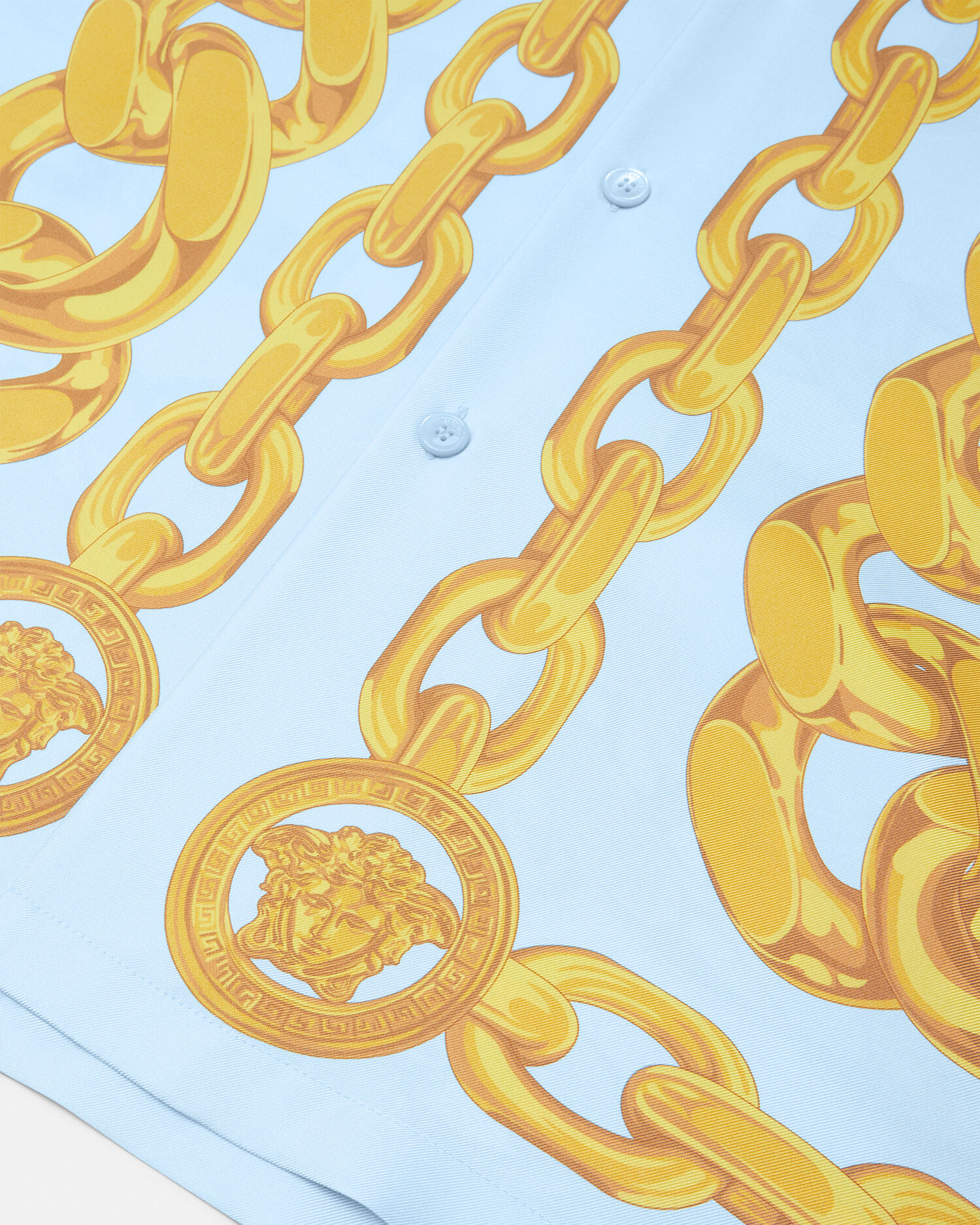 Medusa Chains Silk Shirt Blue,Gold | VERSACE US