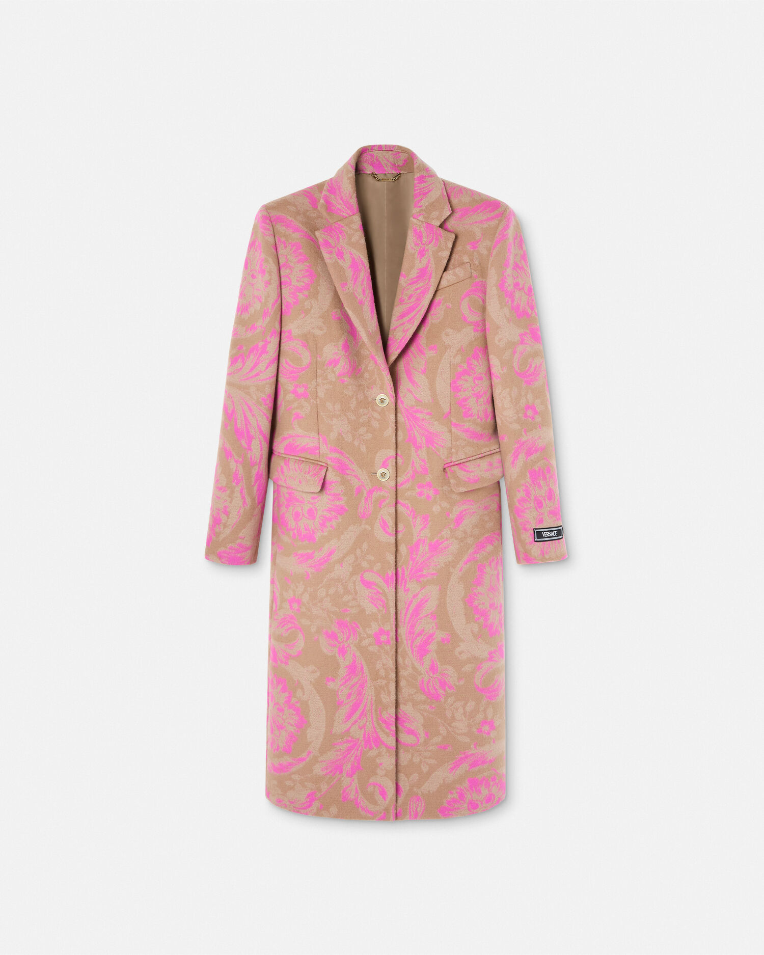 Barocco Stencil Wool Overcoat Beige Print VERSACE