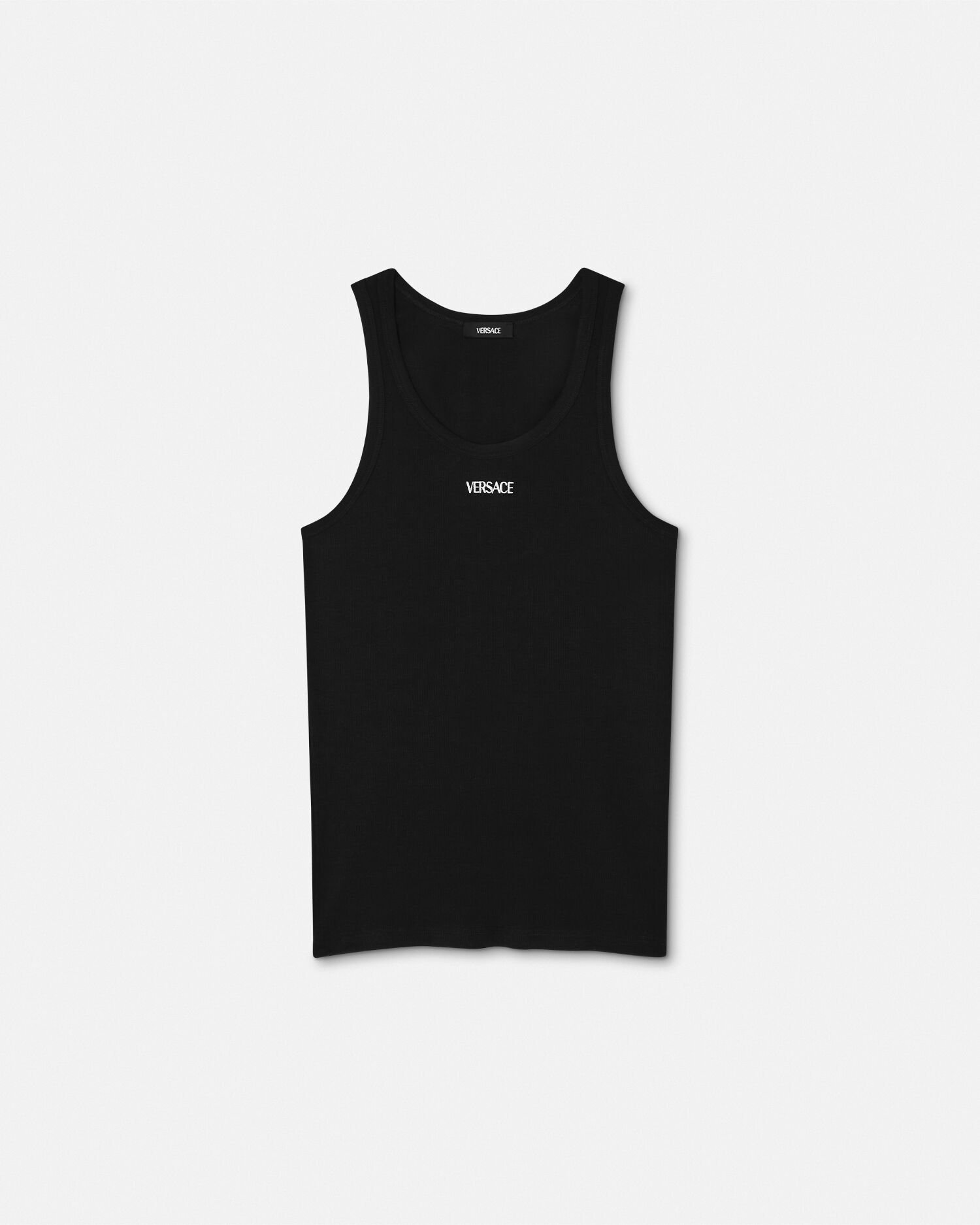 VERSACE ブラック タンクトップ Cotton Ribbed Tank Top Black | VERSACE