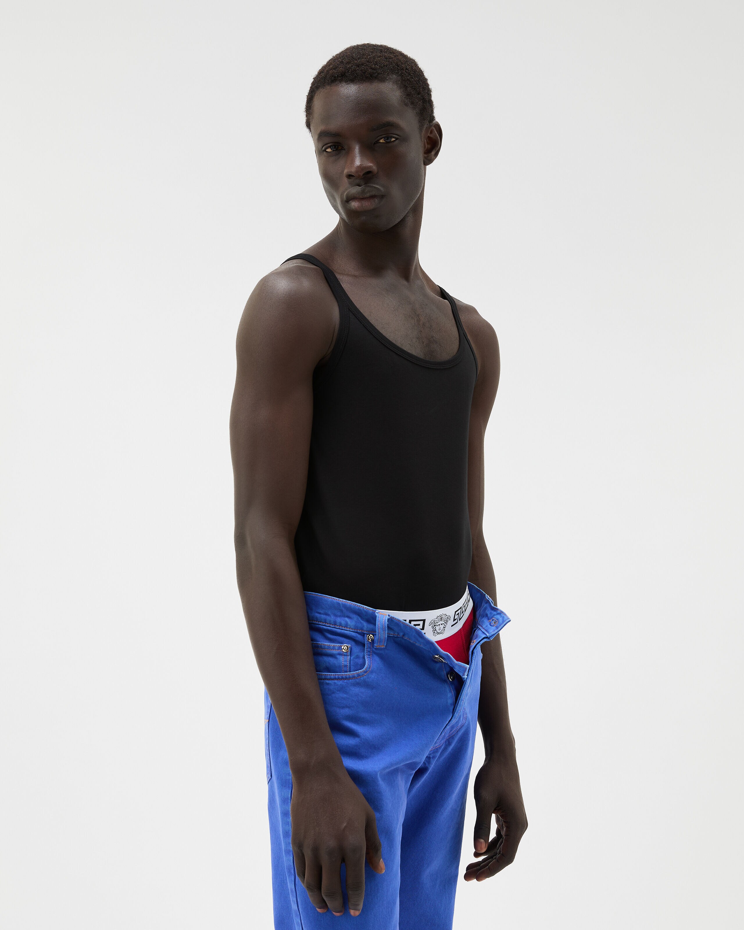 Embroidered Cotton-Jersey Tank Top Black | VERSACE