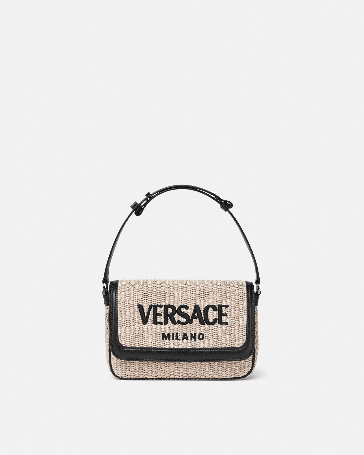 Borsa a tracolla in rafia Versace Milano Beige Nero VERSACE IT
