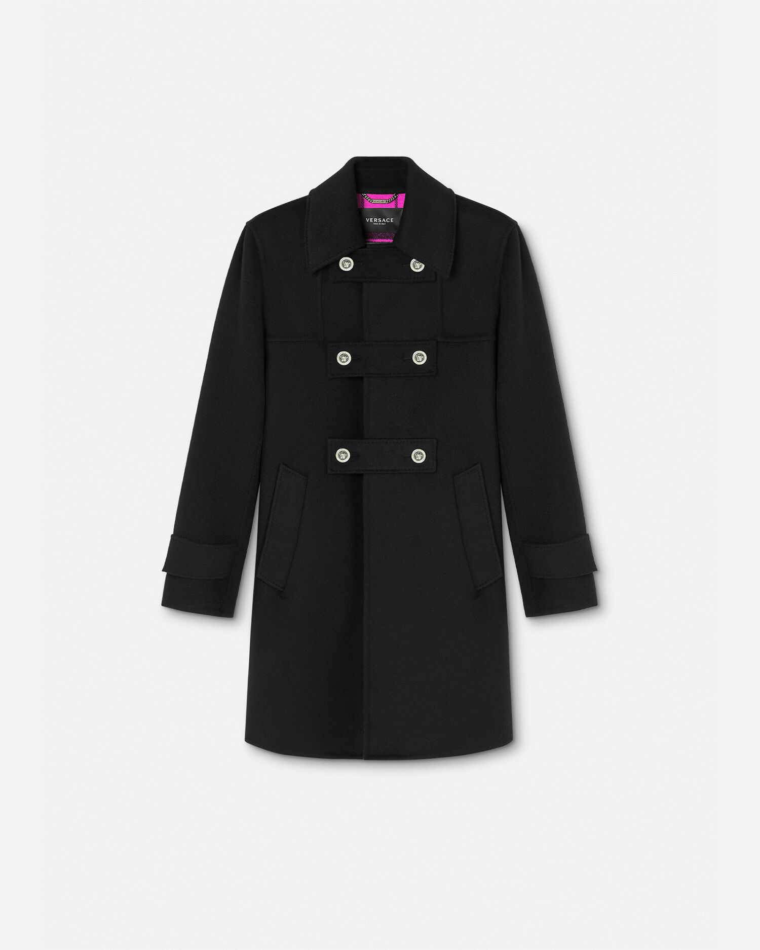 Checked Double Breasted Coat Black Versace US