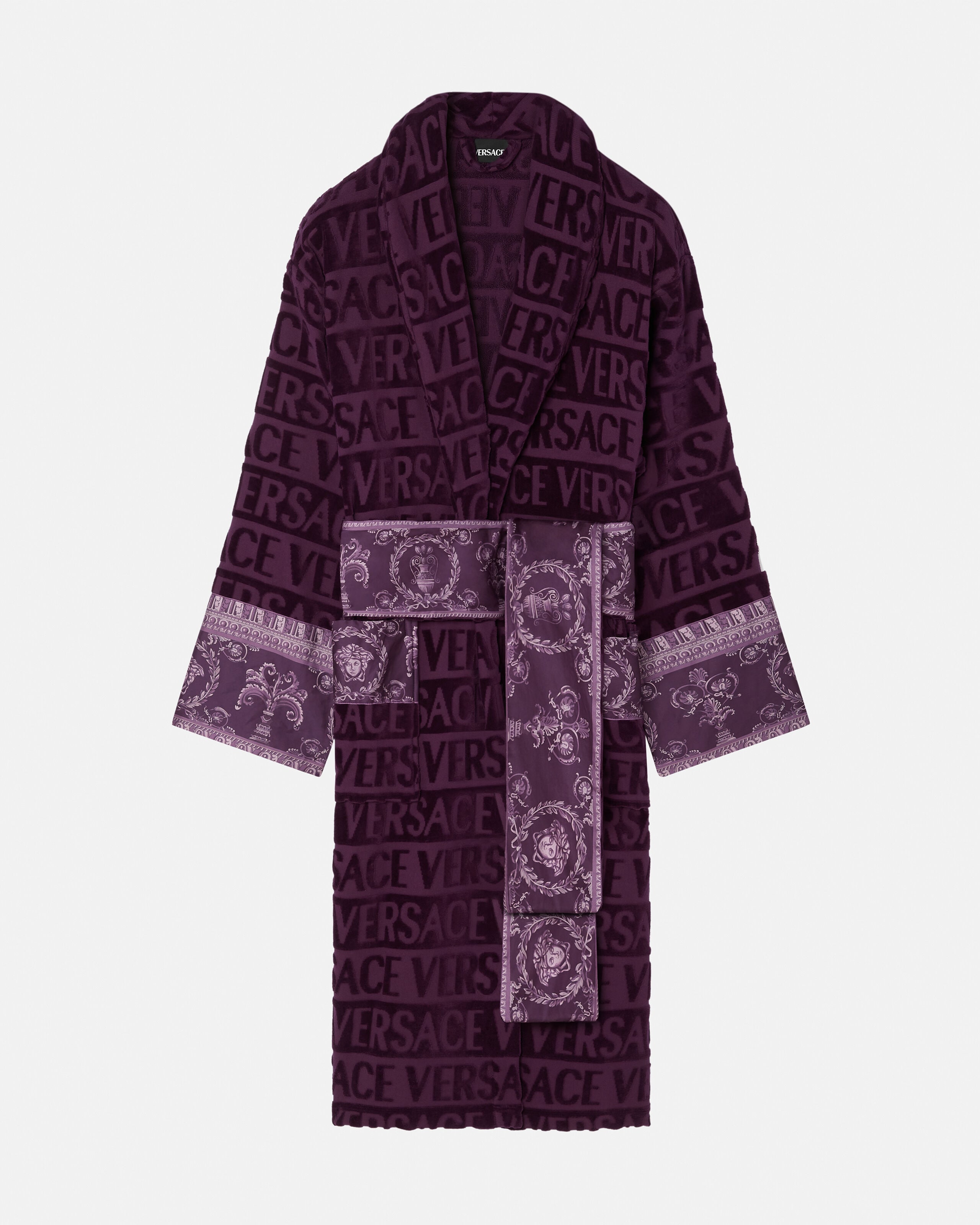 タグ付き GIANNI VERSACE 立体 3D ボーダー ニット 黒 / 紫 I ♡ Baroque Bathrobe Purple | VERSACE