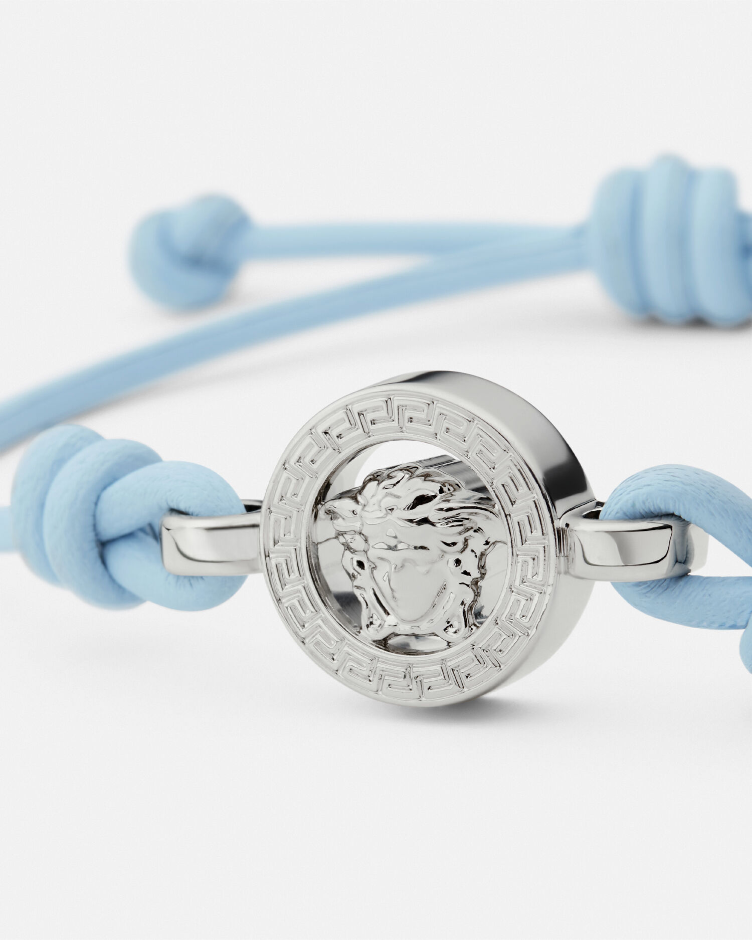 Medusa '95 Leather Bracelet Blue,Silver | VERSACE