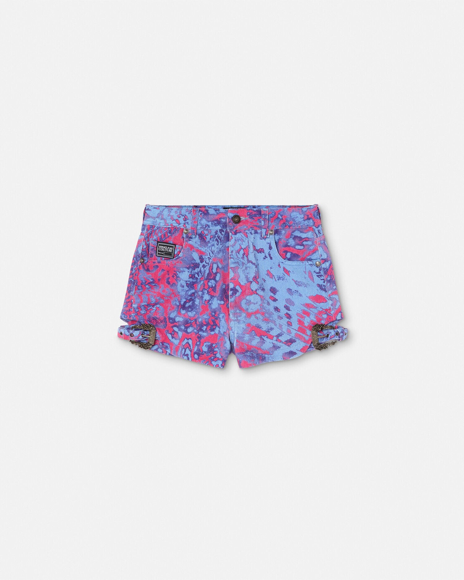 Animalier Baroque Buckle Denim Shorts Blue Print VERSACE
