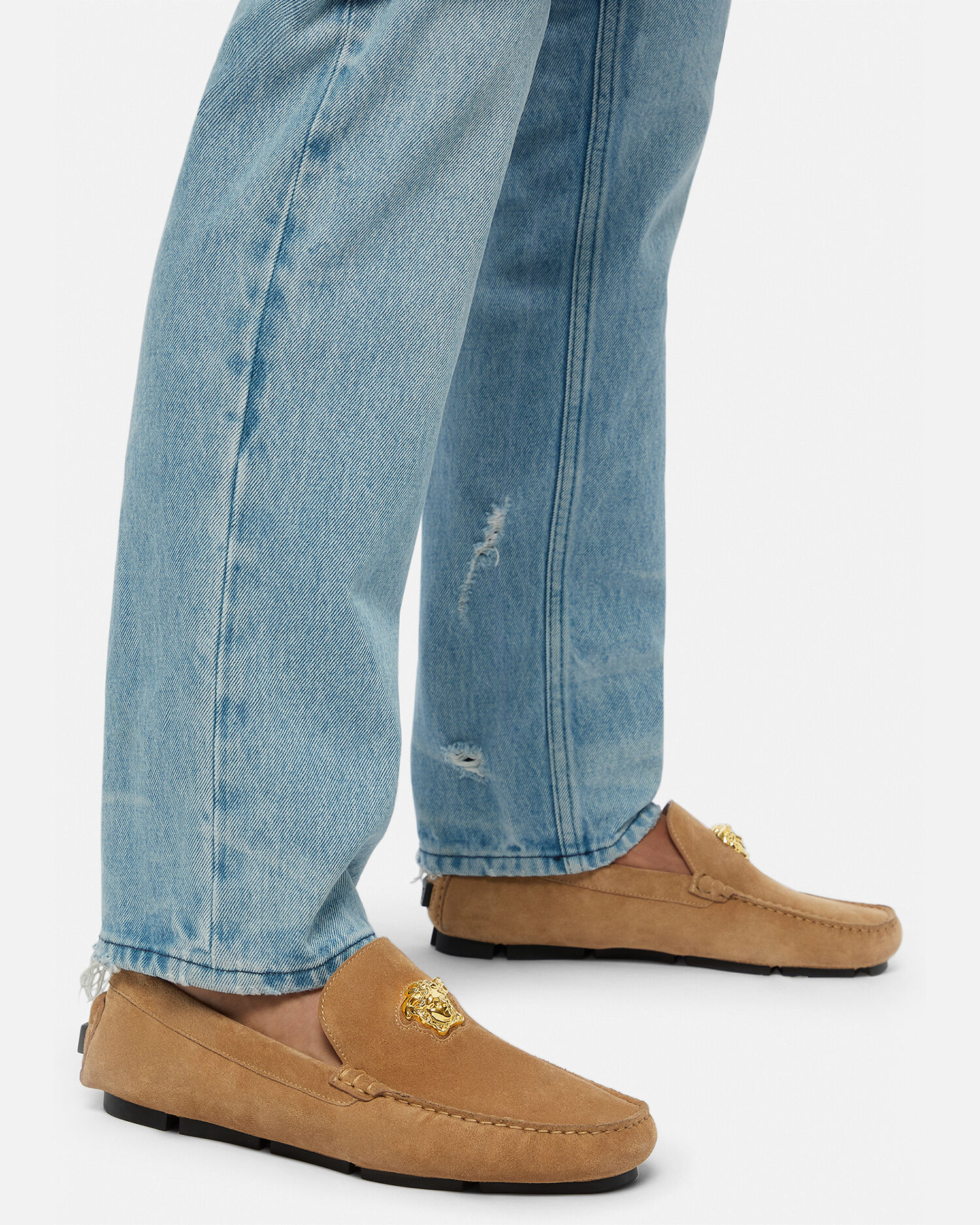 La Medusa Suede Driver Shoes Brown Versace US