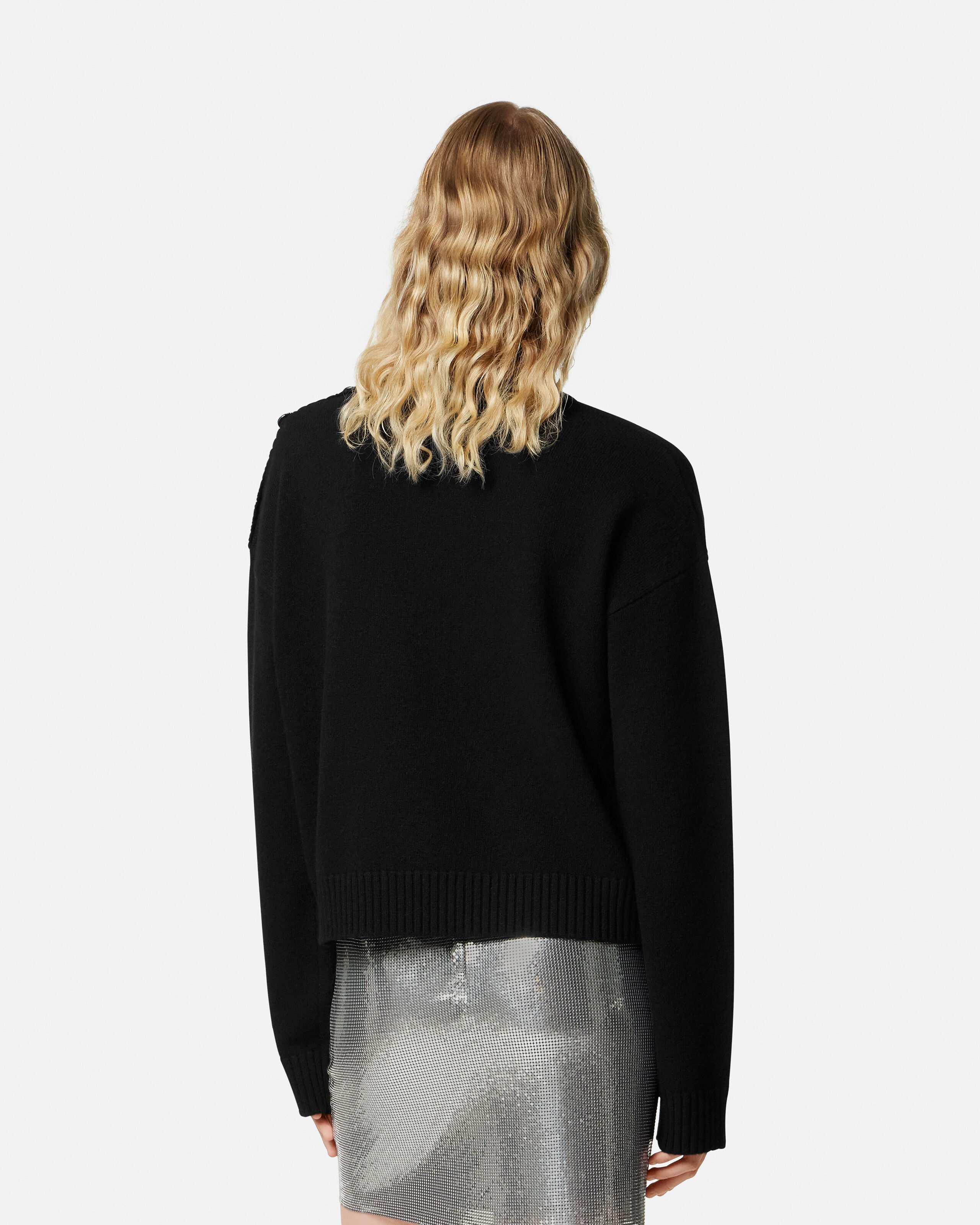 Wool-Cashmere Knit Boxy Sweater Black | VERSACE