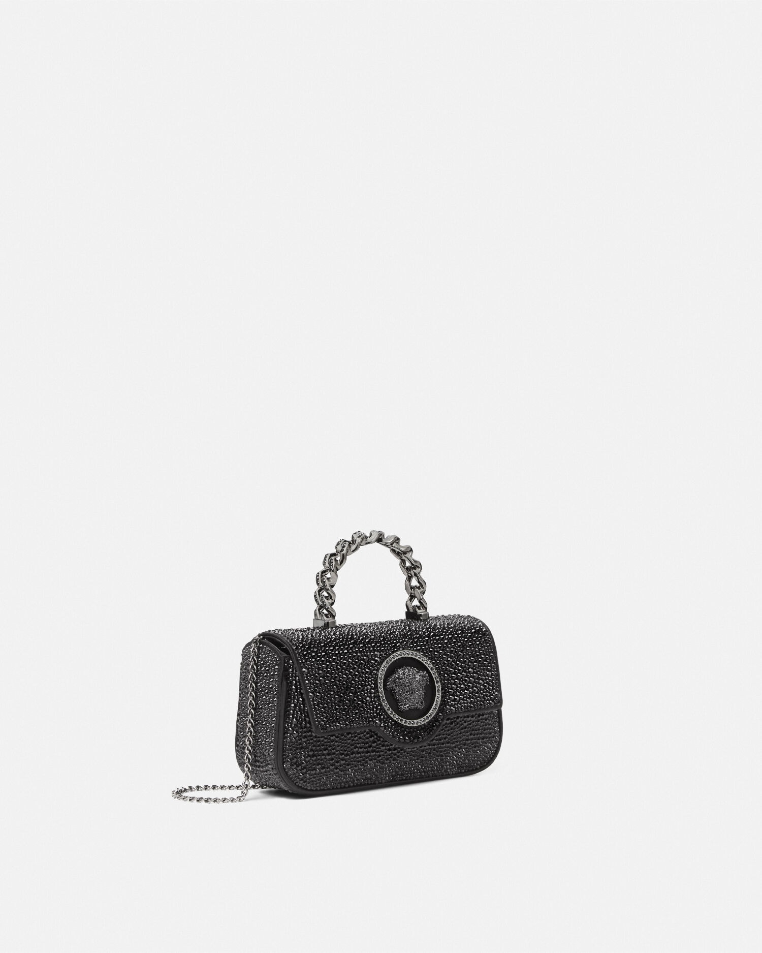 La Medusa Embellished Satin Mini Bag Black | VERSACE US