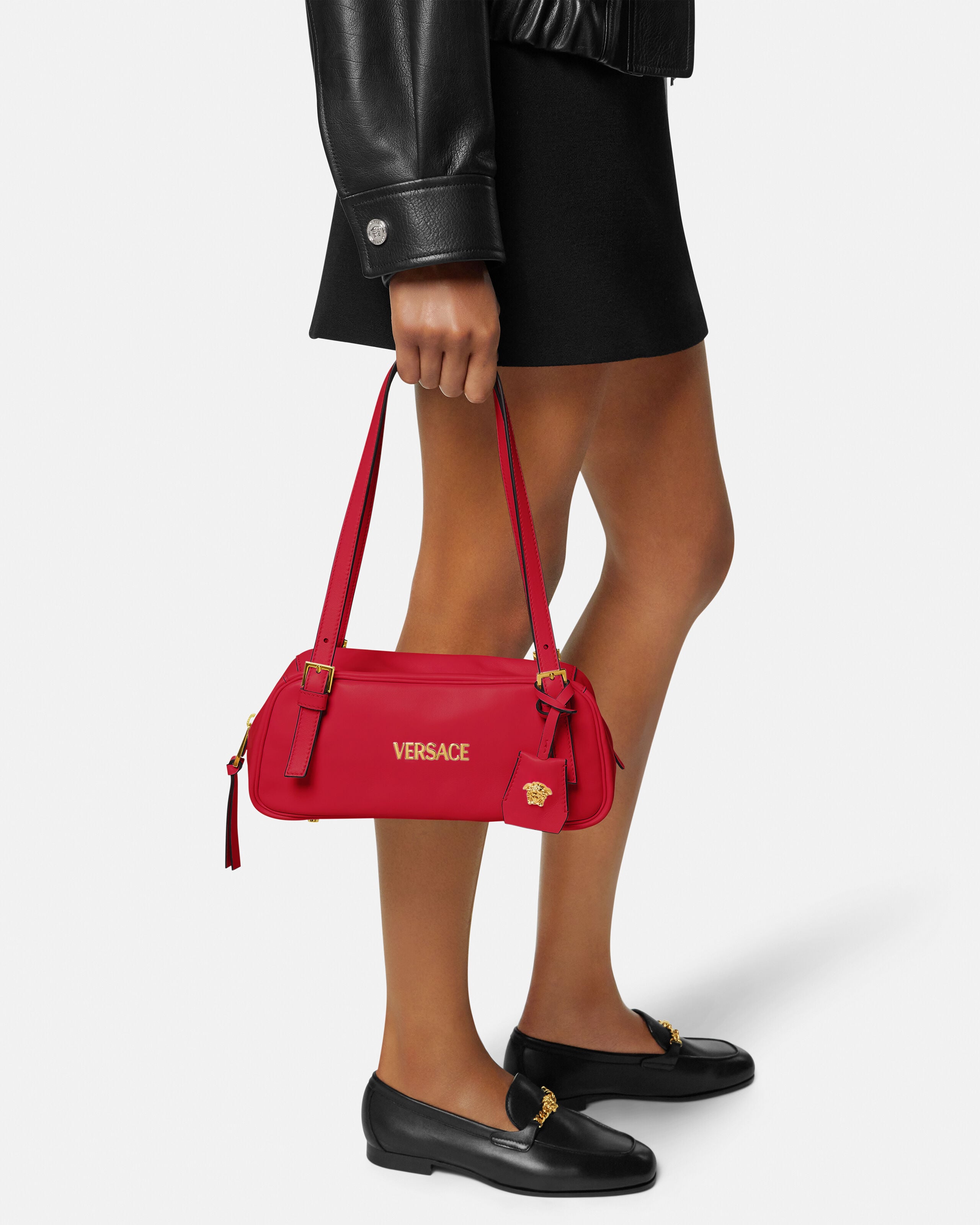 Versace Tag Nappa Bowling Bag Red | VERSACE US