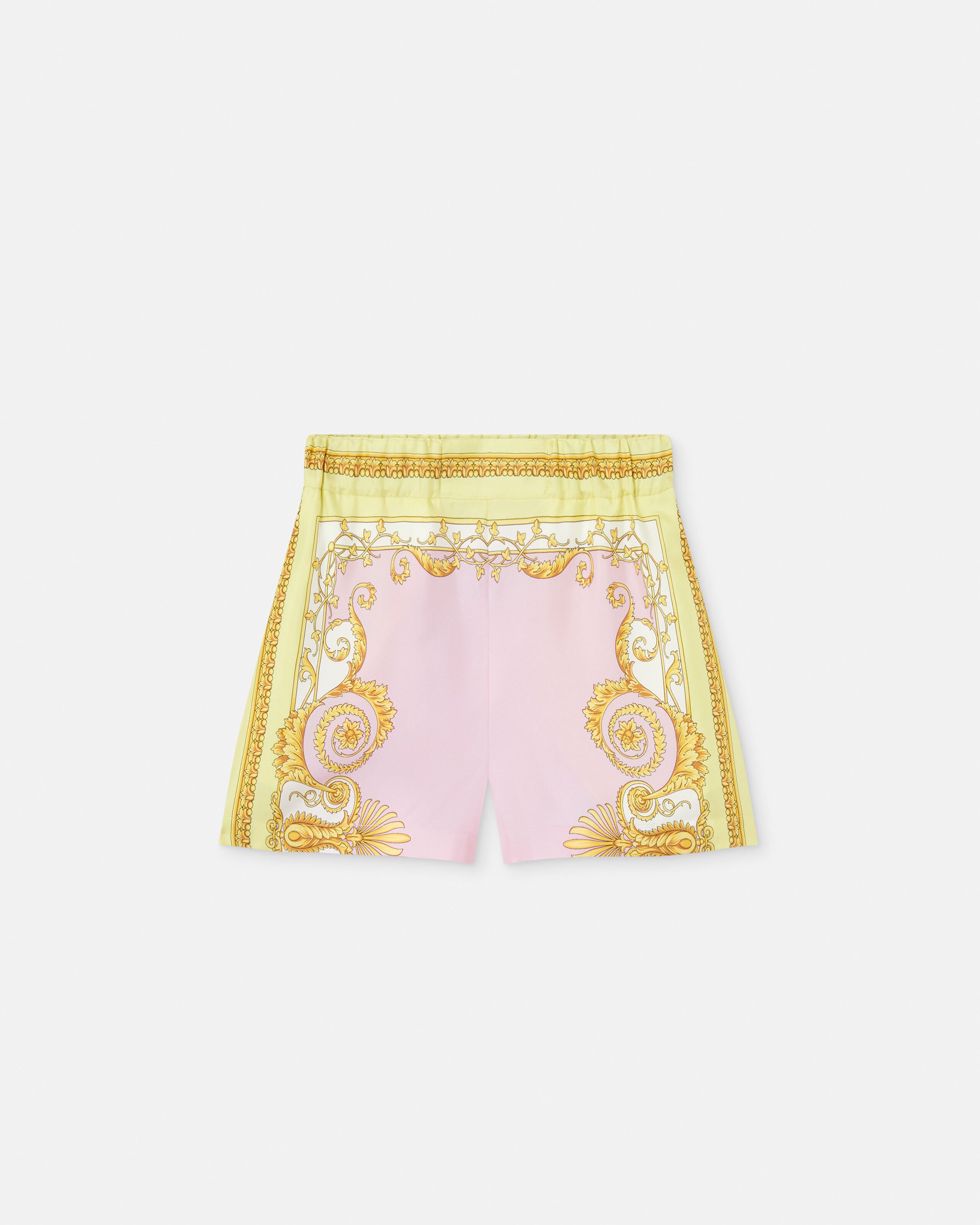 パンツ Versace Gold Baroque Short Pants Printed Silk Twill Shorts Black,Print | VERSACE CA