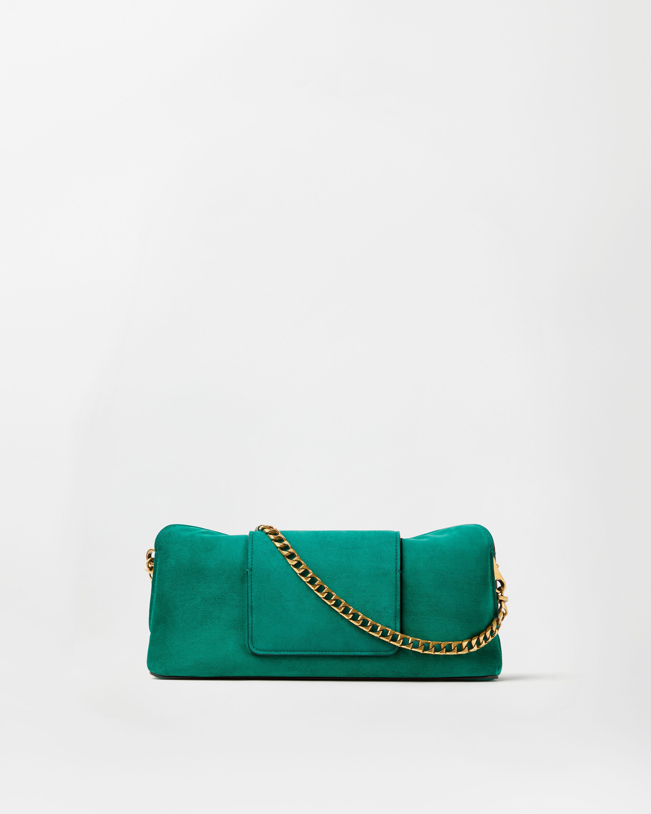 Vivian Embroidered Suede Clutch Green | VERSACE US