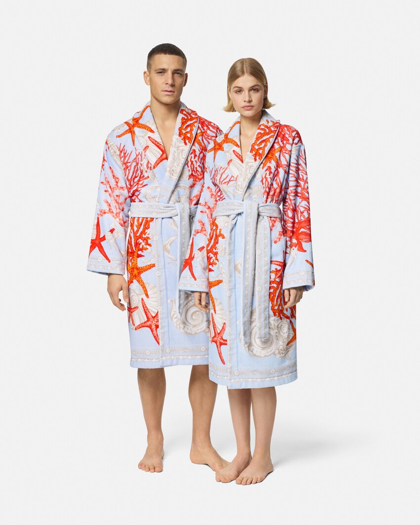 Barocco Sea Bathrobe Blue,Print VERSACE AU