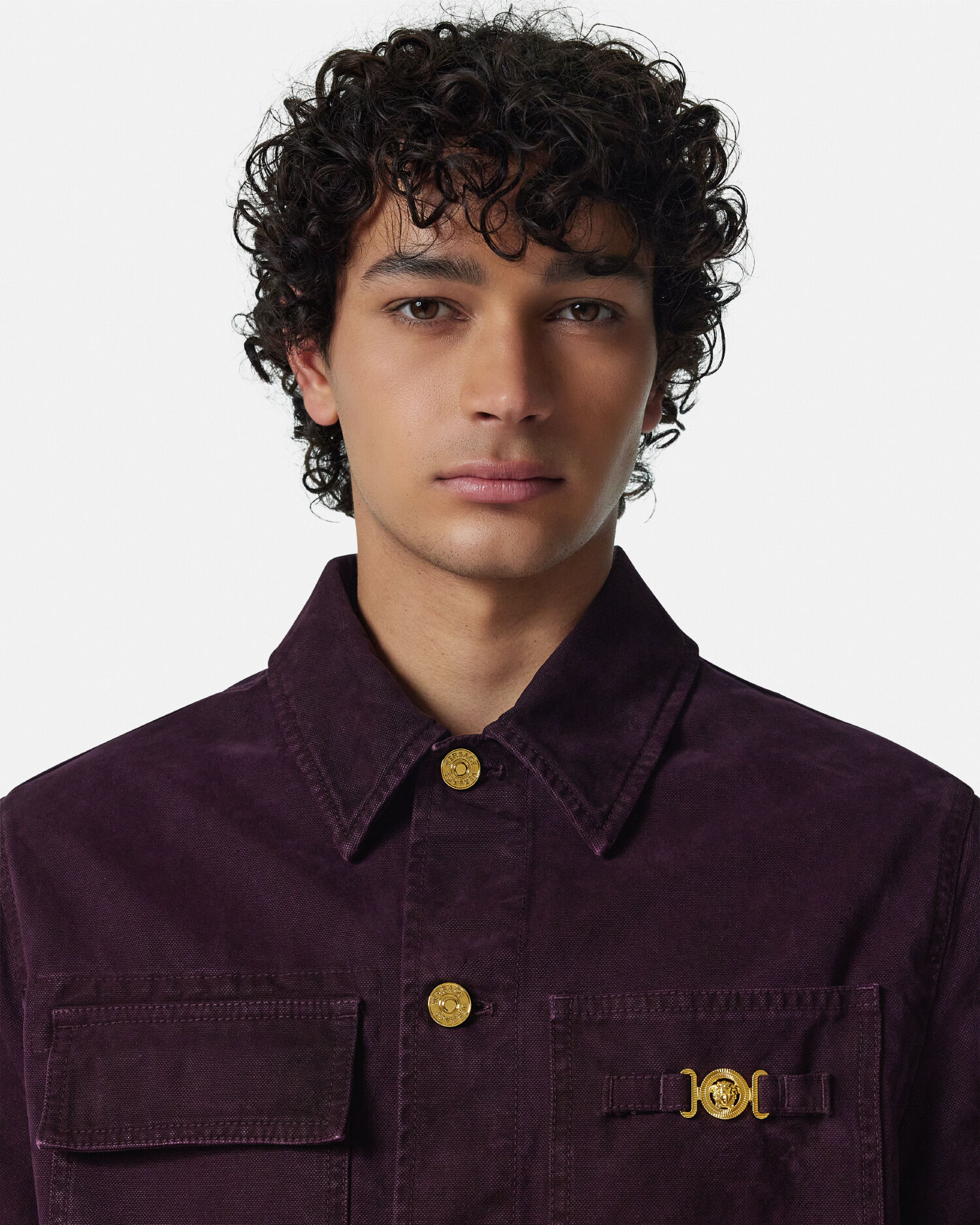 Overdyed Canvas Carpenter Jacket Burgundy | VERSACE US