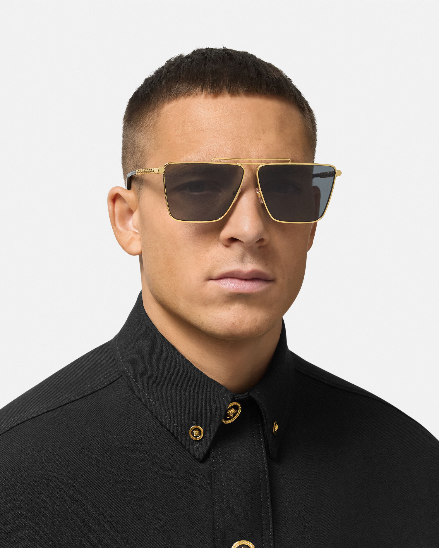 Tubular Greca Sunglasses Black,Gold | VERSACE US