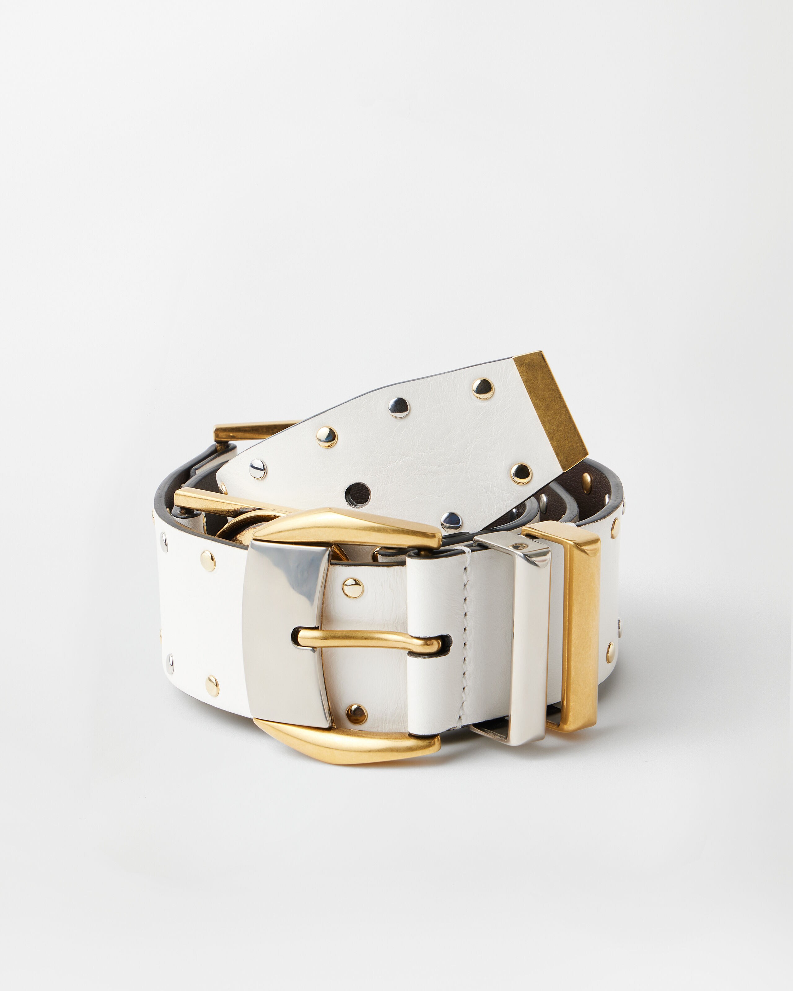 Studded Leather Belt 4 cm White | VERSACE US