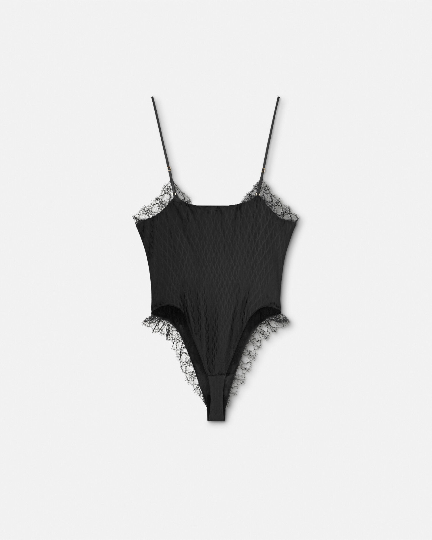VERSUS VERSACE ヴェルサスヴェルサーチ レオタード ボディスーツ V Allover Jacquard Silk Bodysuit Black | VERSACE US