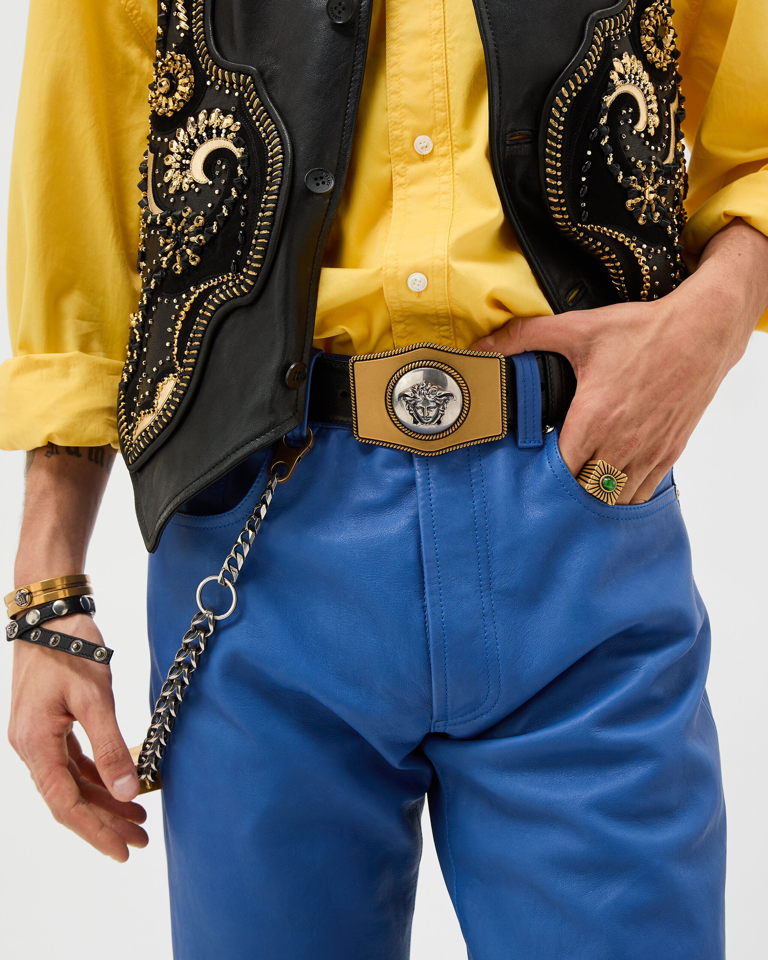 Leather Belt 4 cm Black | VERSACE US