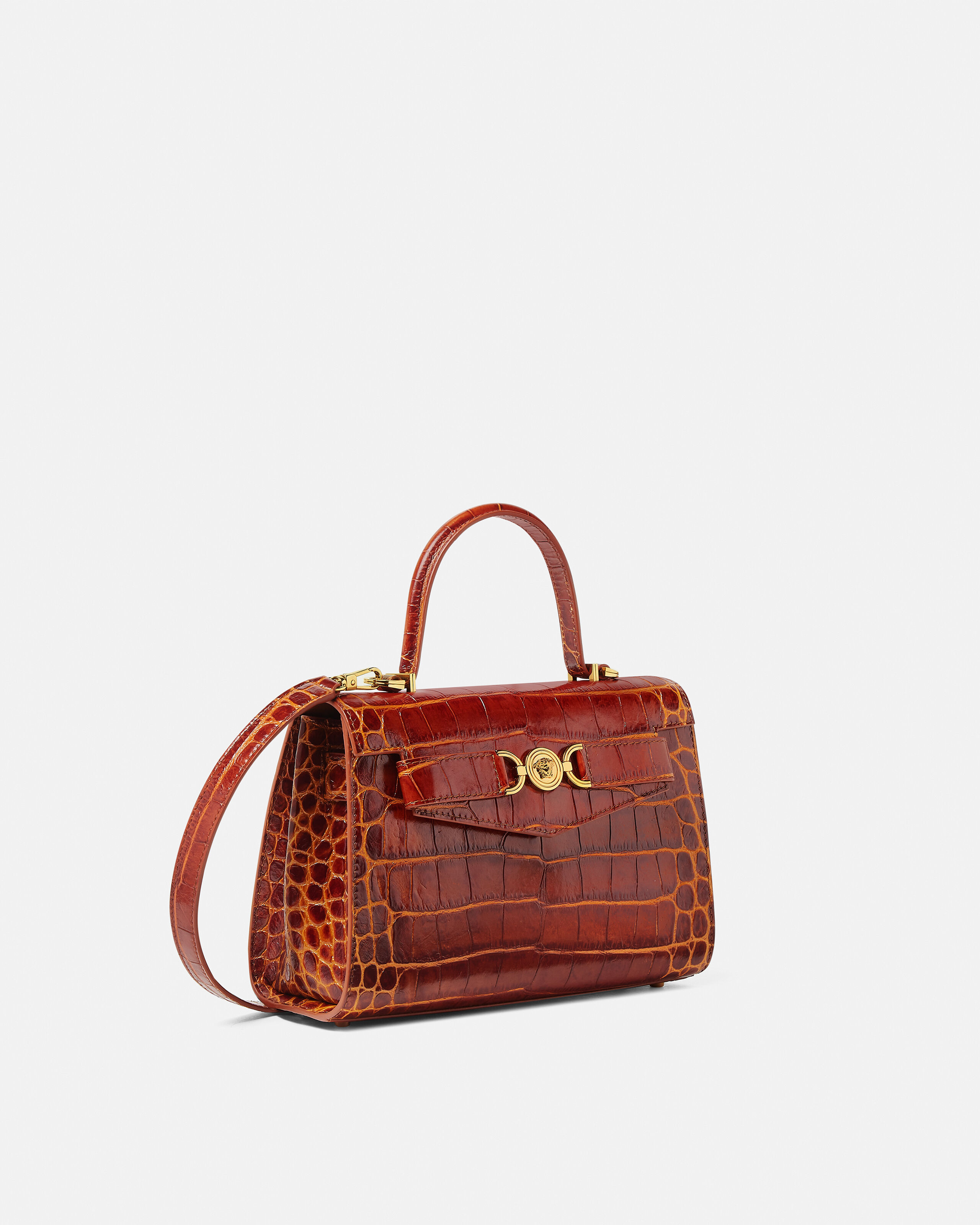 Medusa '95 Croc-Effect Top-Handle Brown | VERSACE US