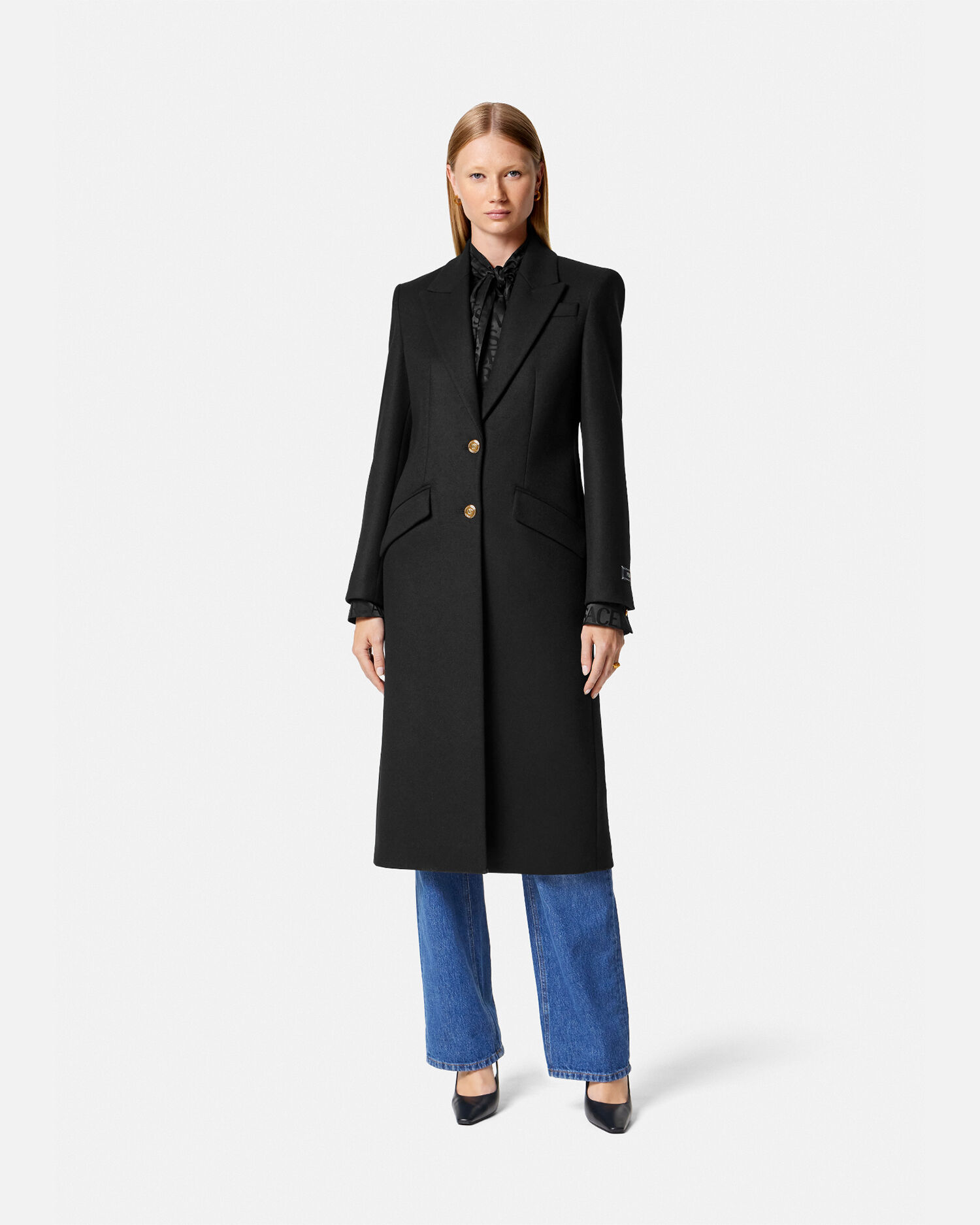Manteau droit a boutonnage droit Noir VERSACE