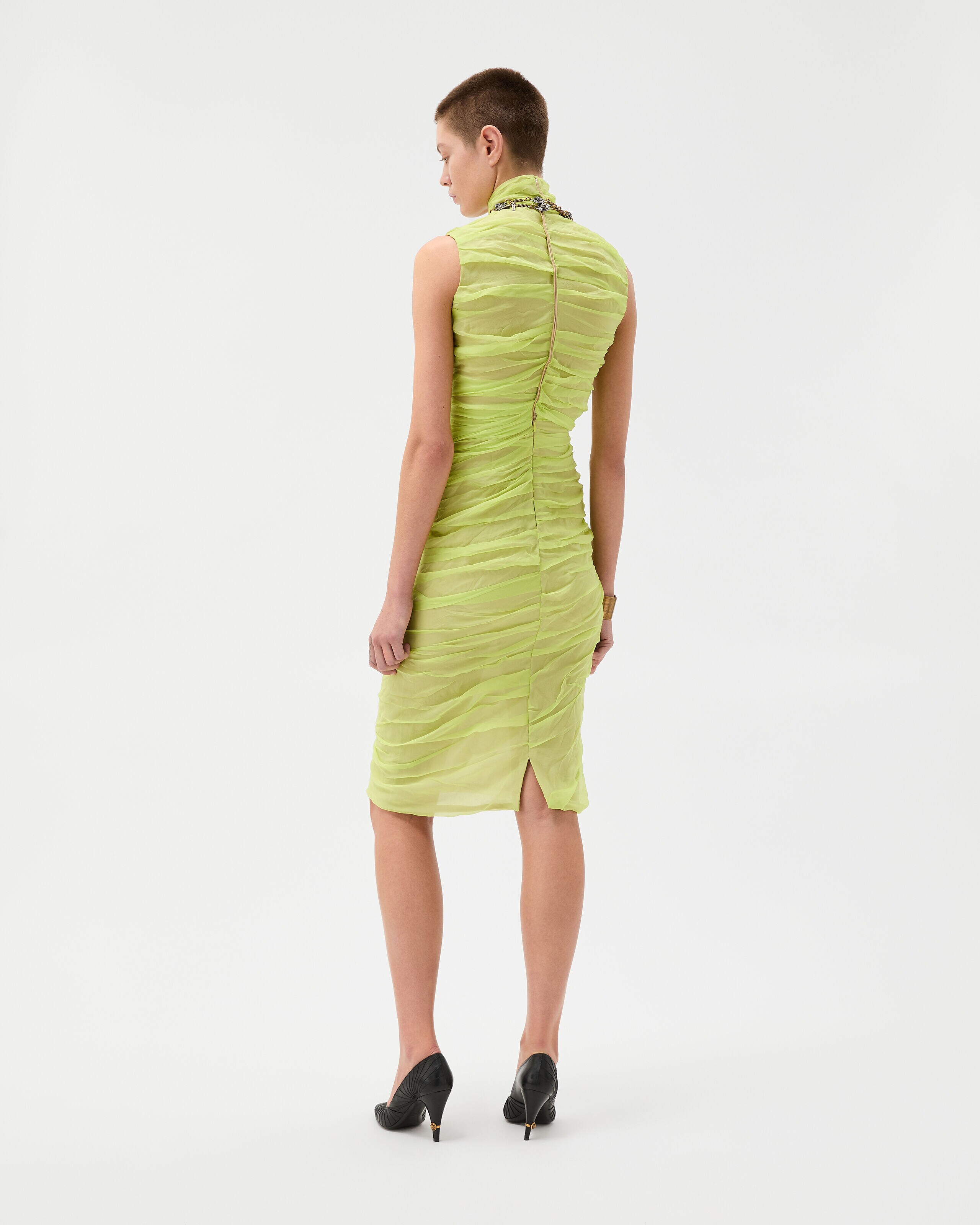 Silk-Chiffon Draped Midi Dress Green | VERSACE US