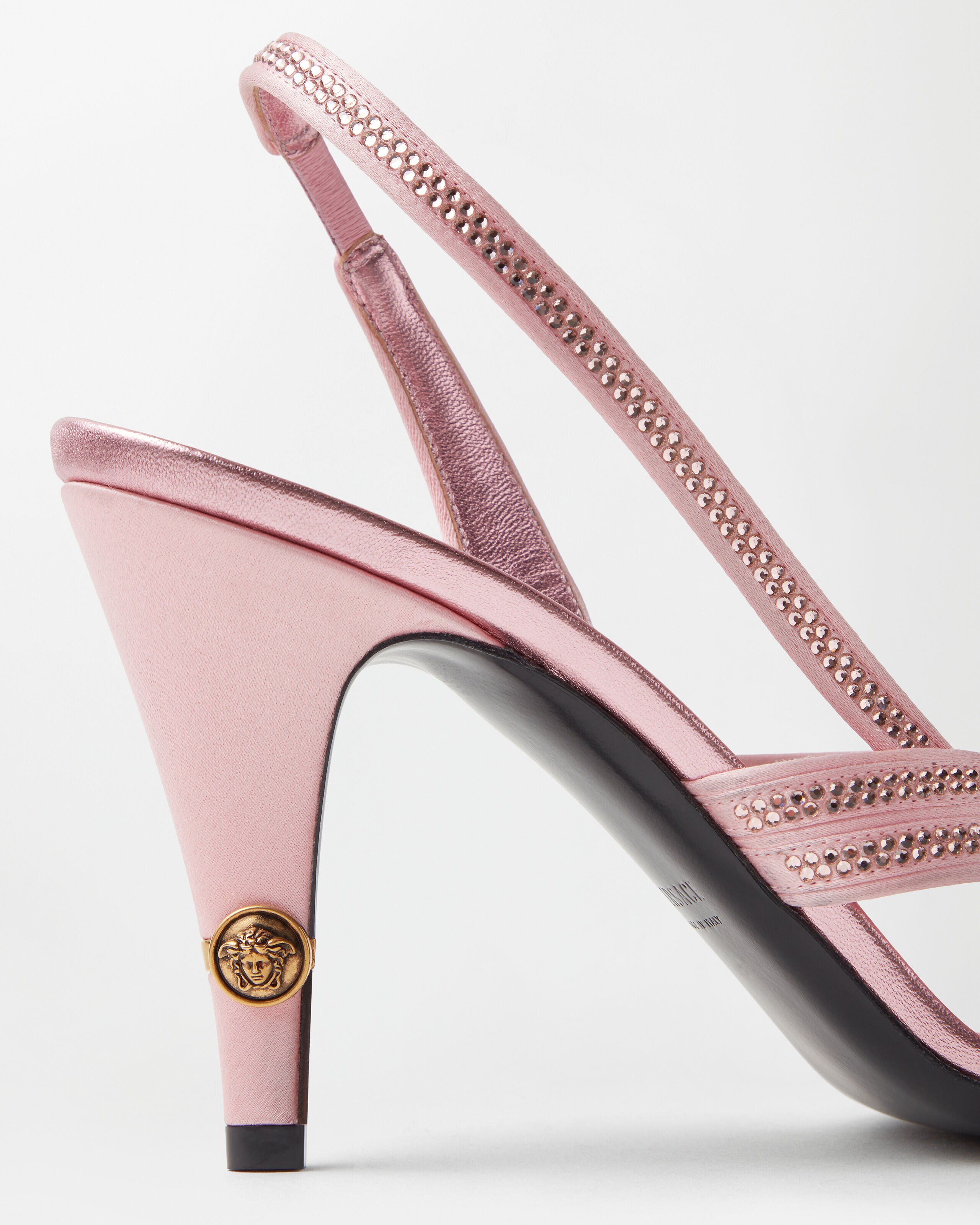 Gianni Embellished Nappa & Satin Slingbacks 90 mm Pink | VERSACE US