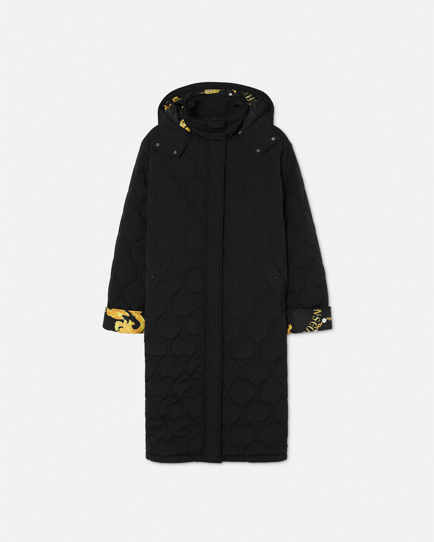Chain Couture Long Puffer Coat Black Print Versace GB